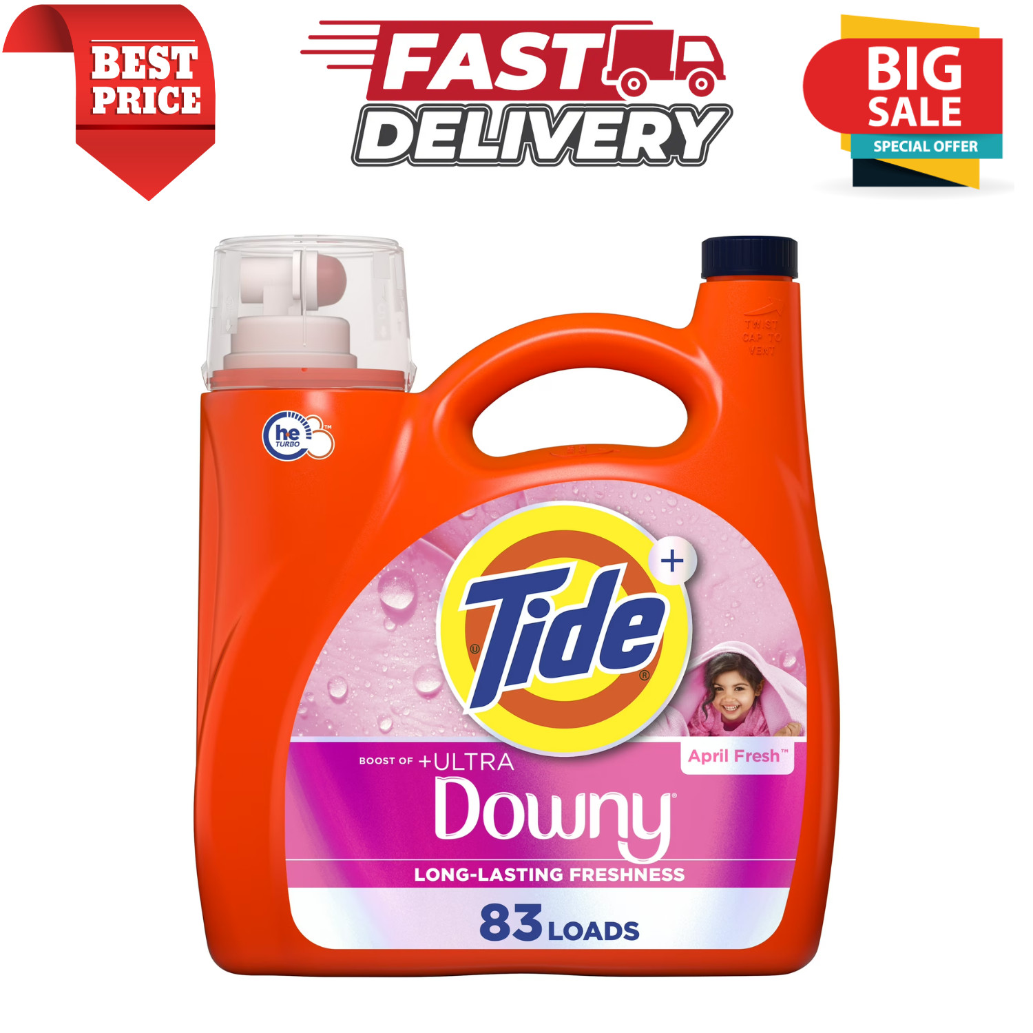 Tide April Fresh Liquid Laundry Detergent Plus Ultra Downy 117 fl oz 83 Loads