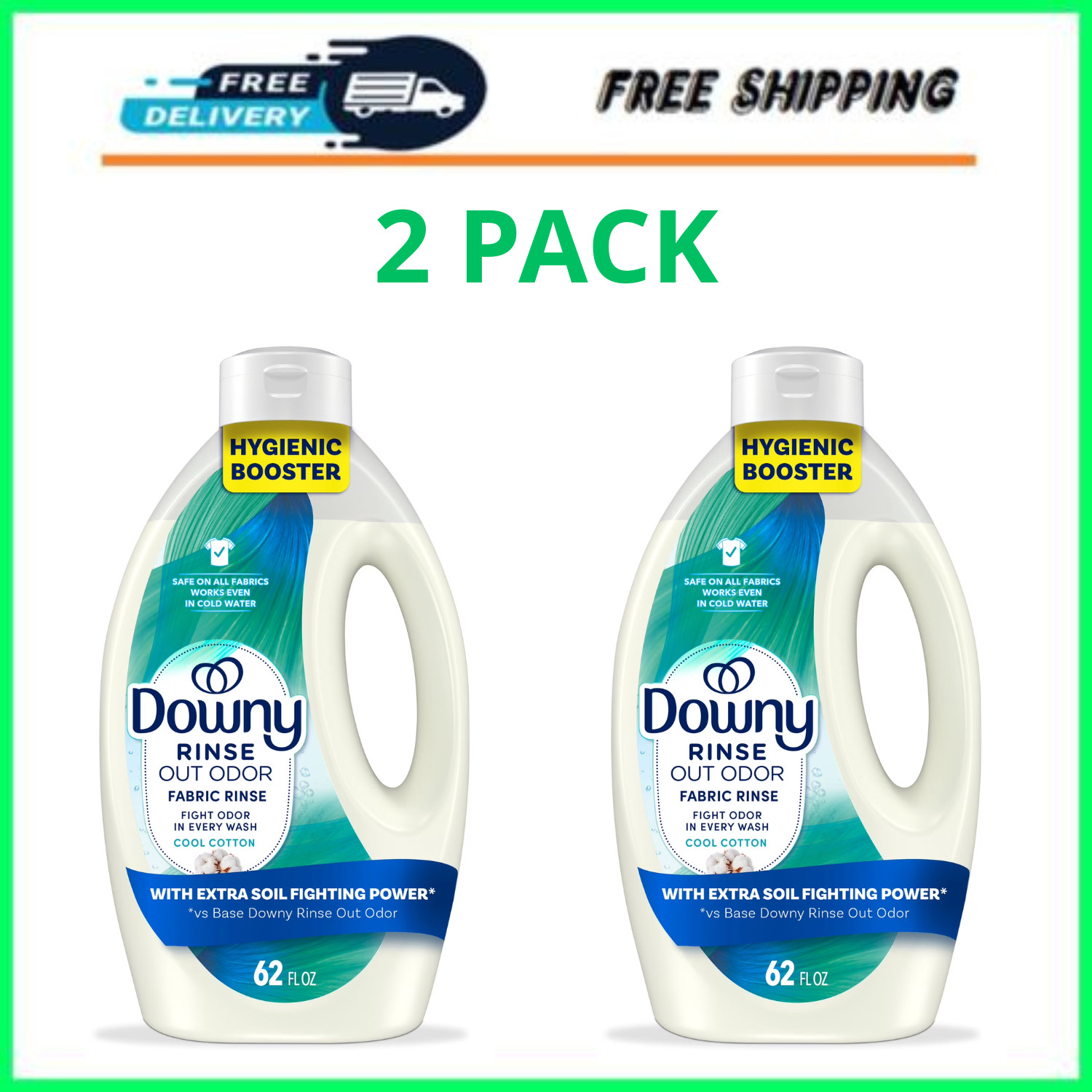 Downy Rinse & Refresh Odor Remover Cool Cotton Laundry Rinse 62oz, 2 Pack