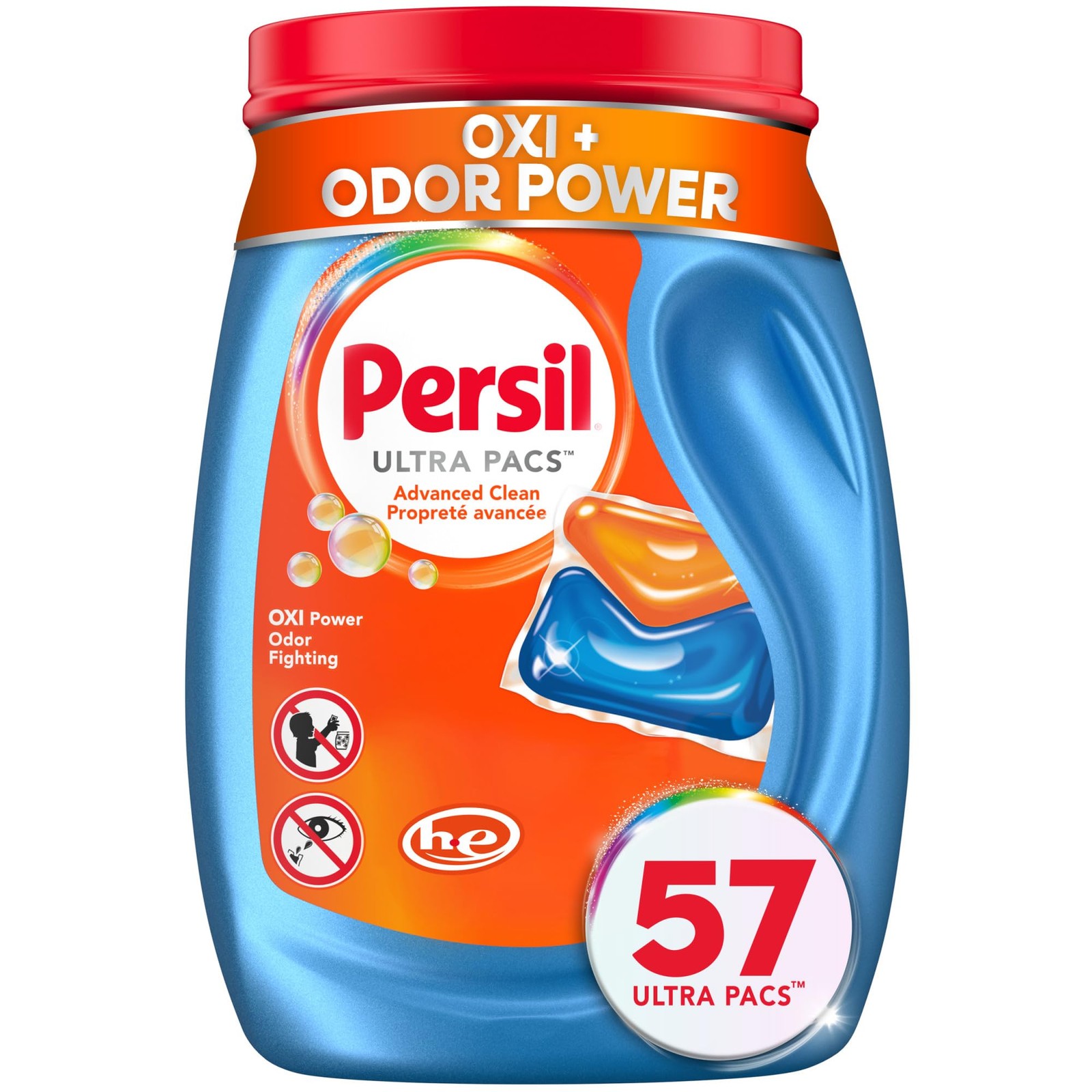 Persil Ultra Pacs Advanced Clean Oxi+Odor Power 57 Count (Pack of 1), Blue