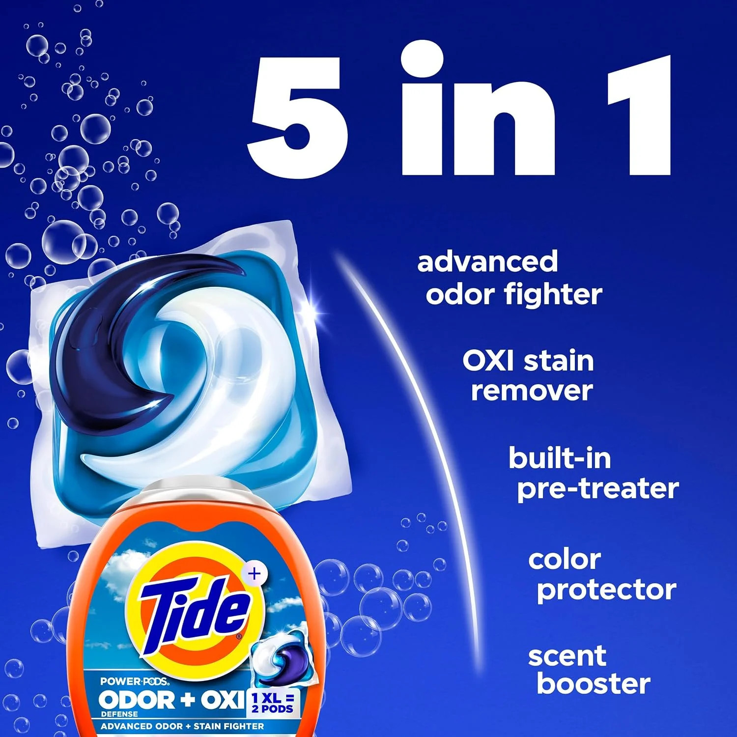 Odor Defense + Oxi Laundry Detergent Pacs, Original Scent, 45 Count, Advanc