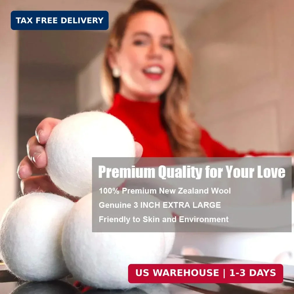 Wool Dryer Balls 6 Pack XL, Genuine New Zealand Wool to Core, 100% Organic Fabri