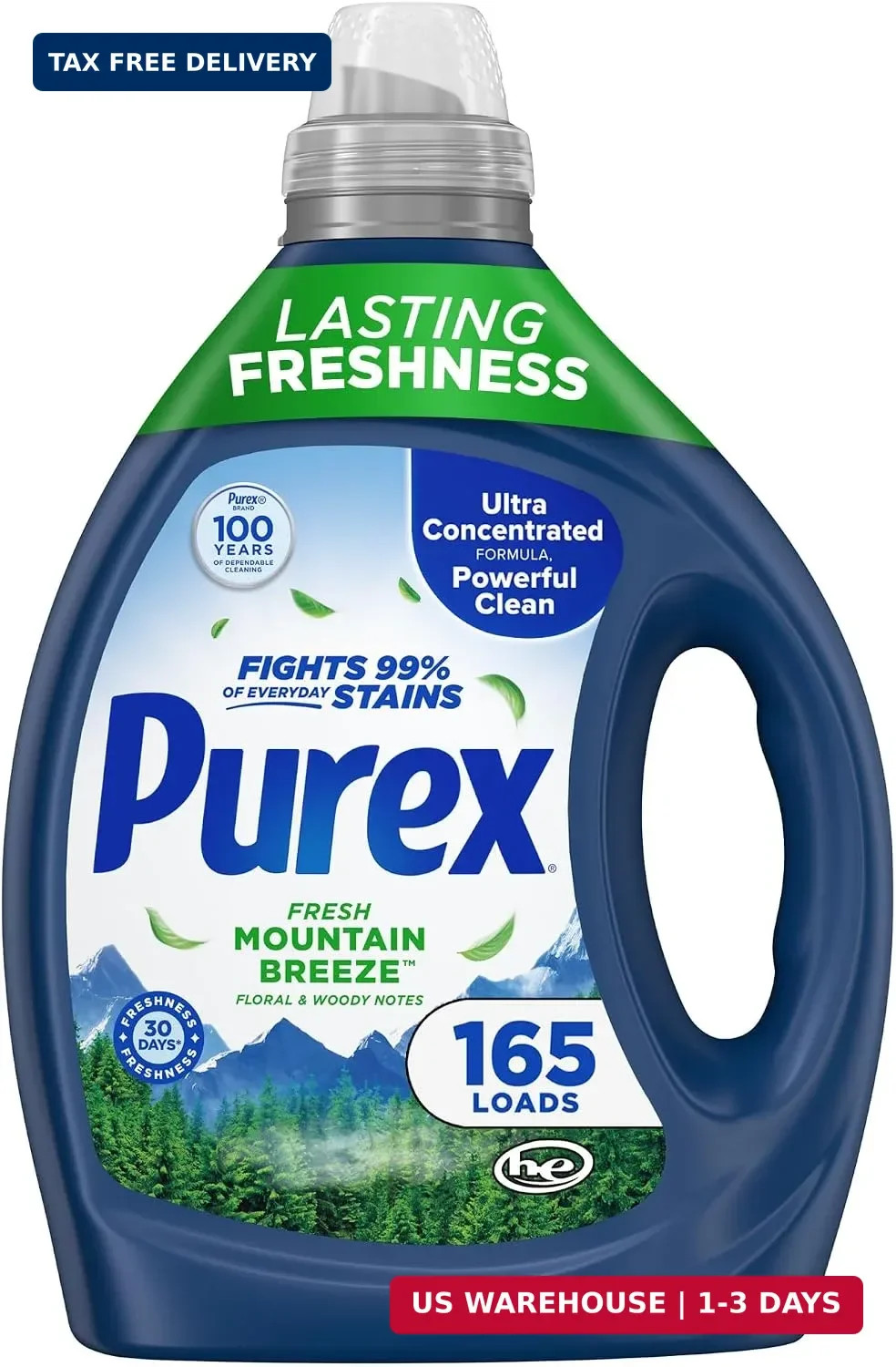 Purex Fresh Mountain Breeze Liquid Detergent – 82.5 fl oz, 165 Loads, Ultra-Conc