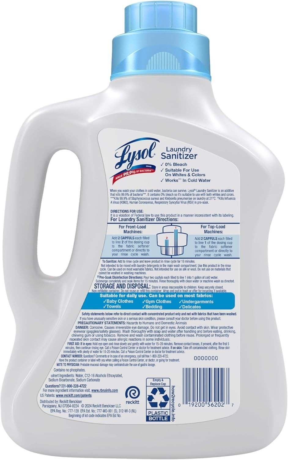 Laundry Sanitizer Additive, Free & Clear, Free from Fragrance and Dyes, 0% Bleac