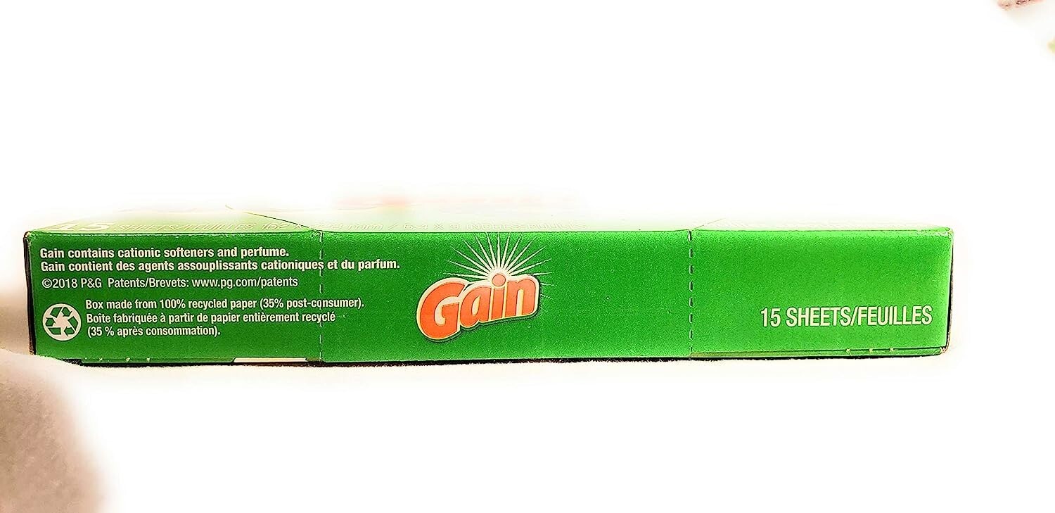 Gain Dryer sheets 15 sheets each 16×22 cm with 2 oz Baking soda pack of 4
