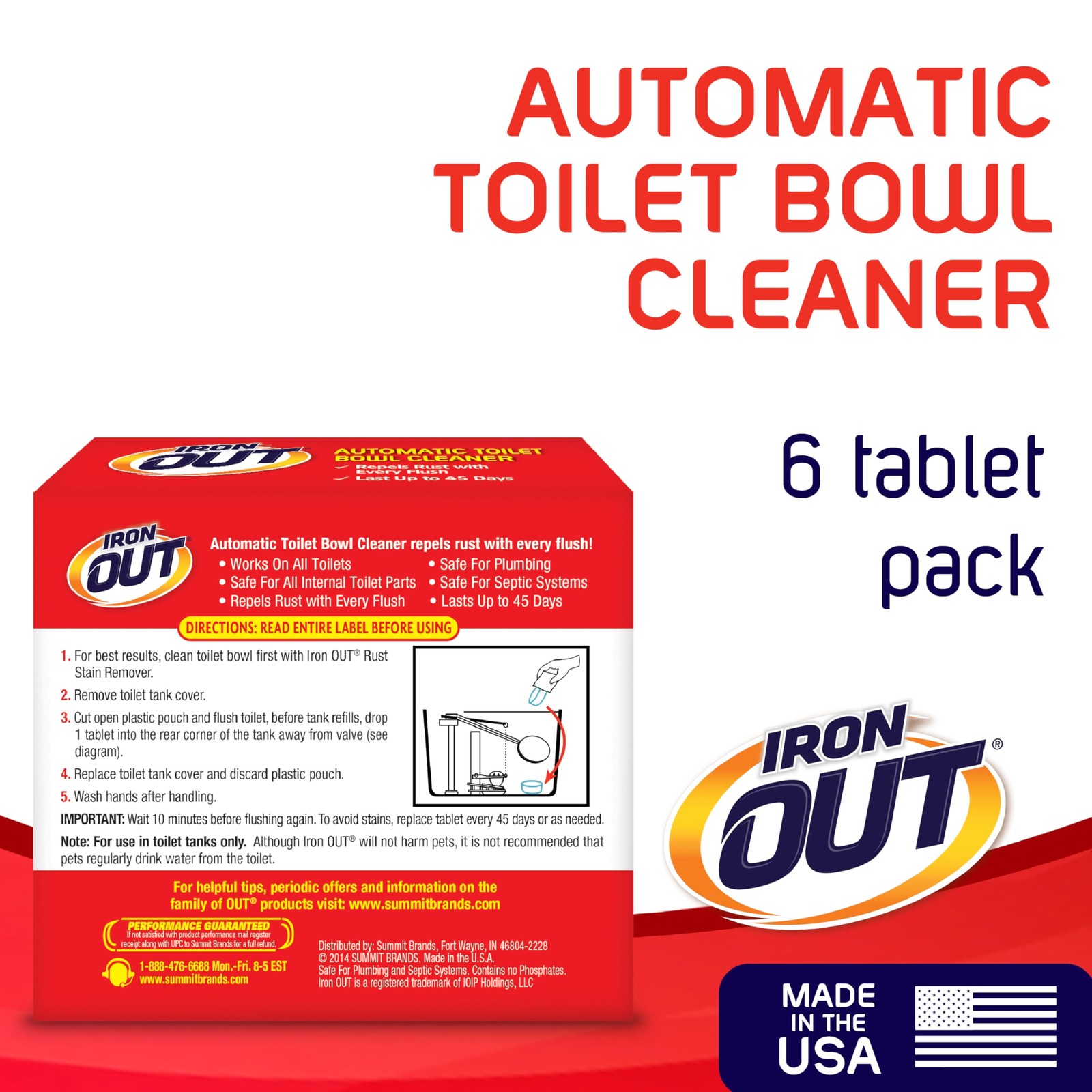 Iron OUT Rust Stain Remover Automatic Toilet Bowl 6 Count (Pack of 1), White