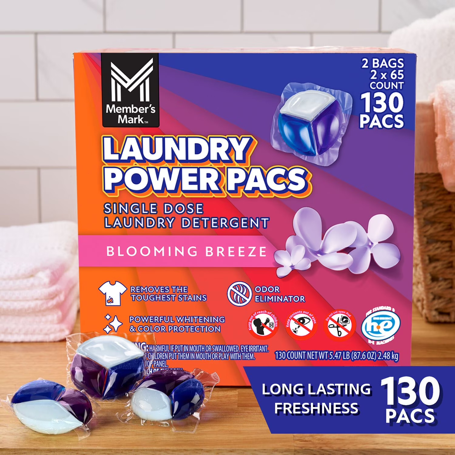 Member’s Mark Laundry Detergent Power Pacs, Blooming Breeze Scent (130 ct.)