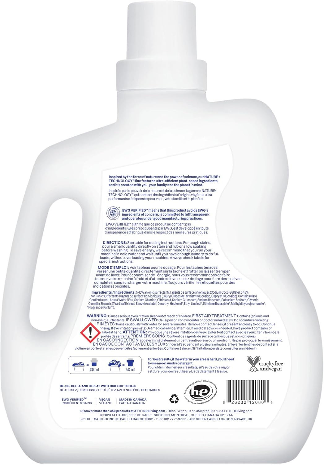 Liquid Laundry Detergent, EWG Verified, HE Compatible, Plant-Based & Vegan, Natu