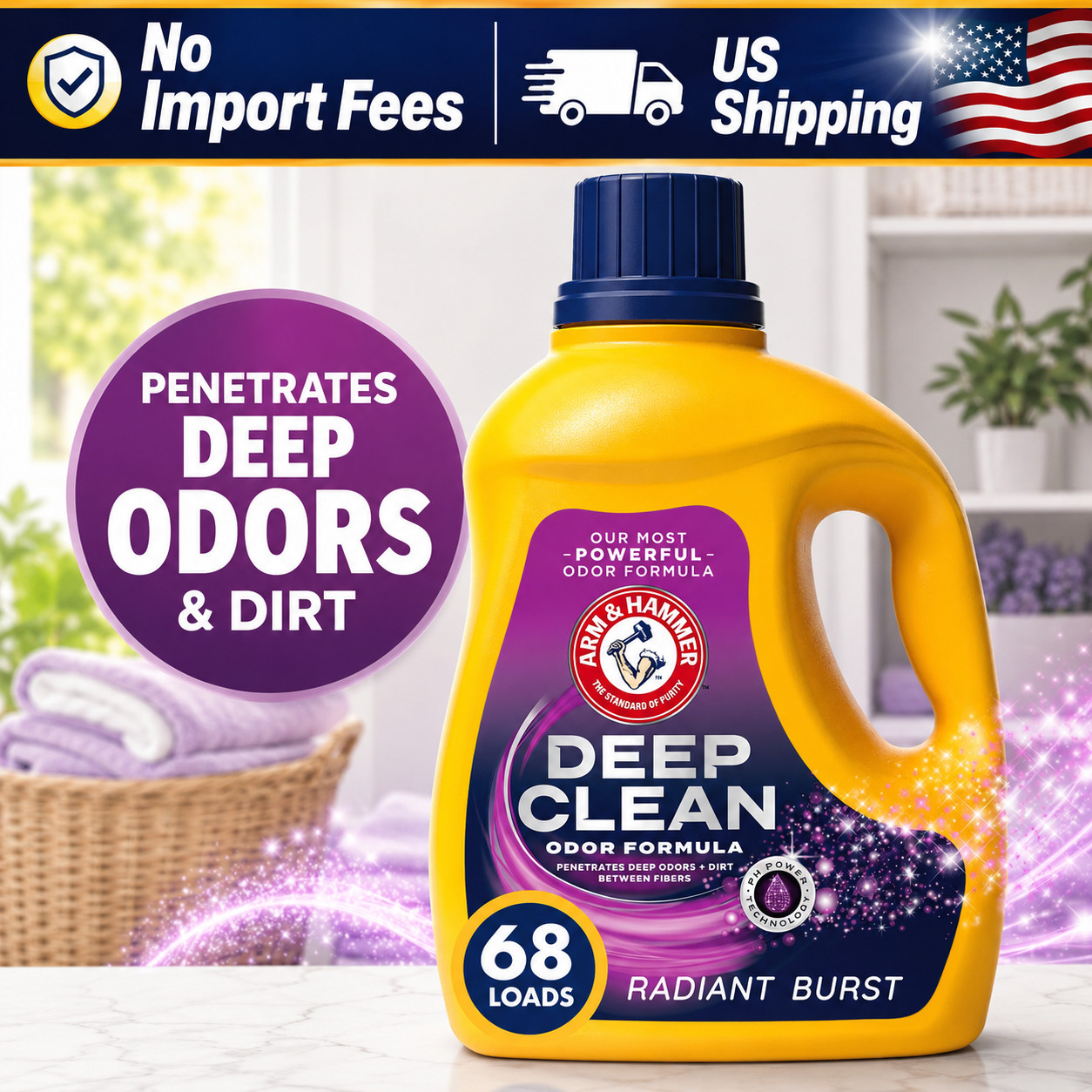 Deep Clean Odor Formula Radiant Burst Liquid Laundry Detergent 102 oz 68 Loads .