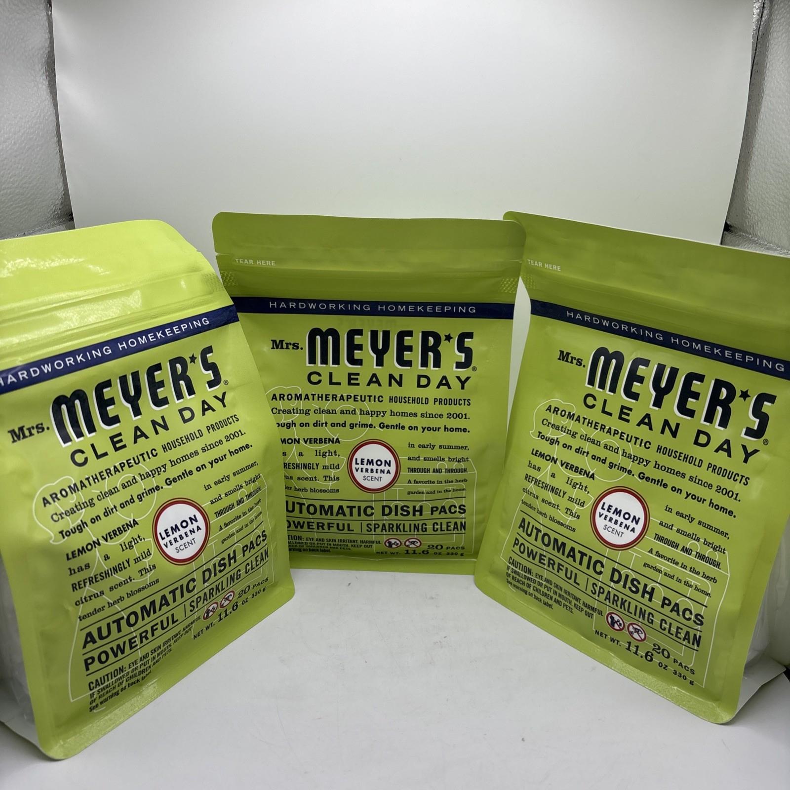 Lot of 3 Mrs Meyer’s Clean Day Dish Pacs Lemon Verbena 20 Ct 11.6 oz