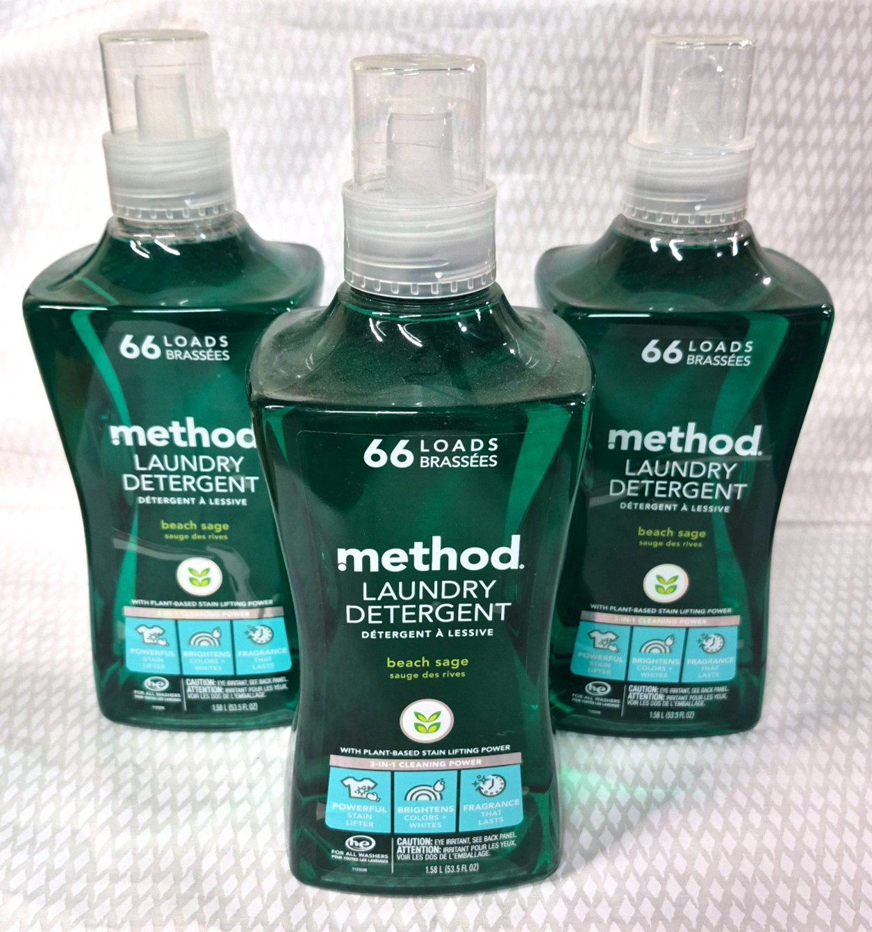 Method Laundry Detergent 66 Loads Beach Sage 53.5 fl oz LOT/3 NEW
