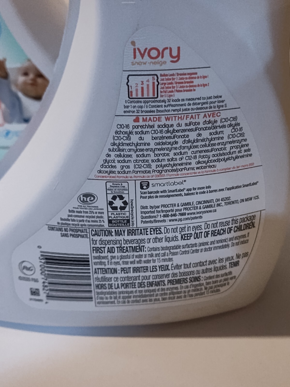 2x IVORY SNOW STAGE 2: ACTIVE BABY LAUNDRY DETERGENT 32 LOADS 45.9 OUNCES EACH