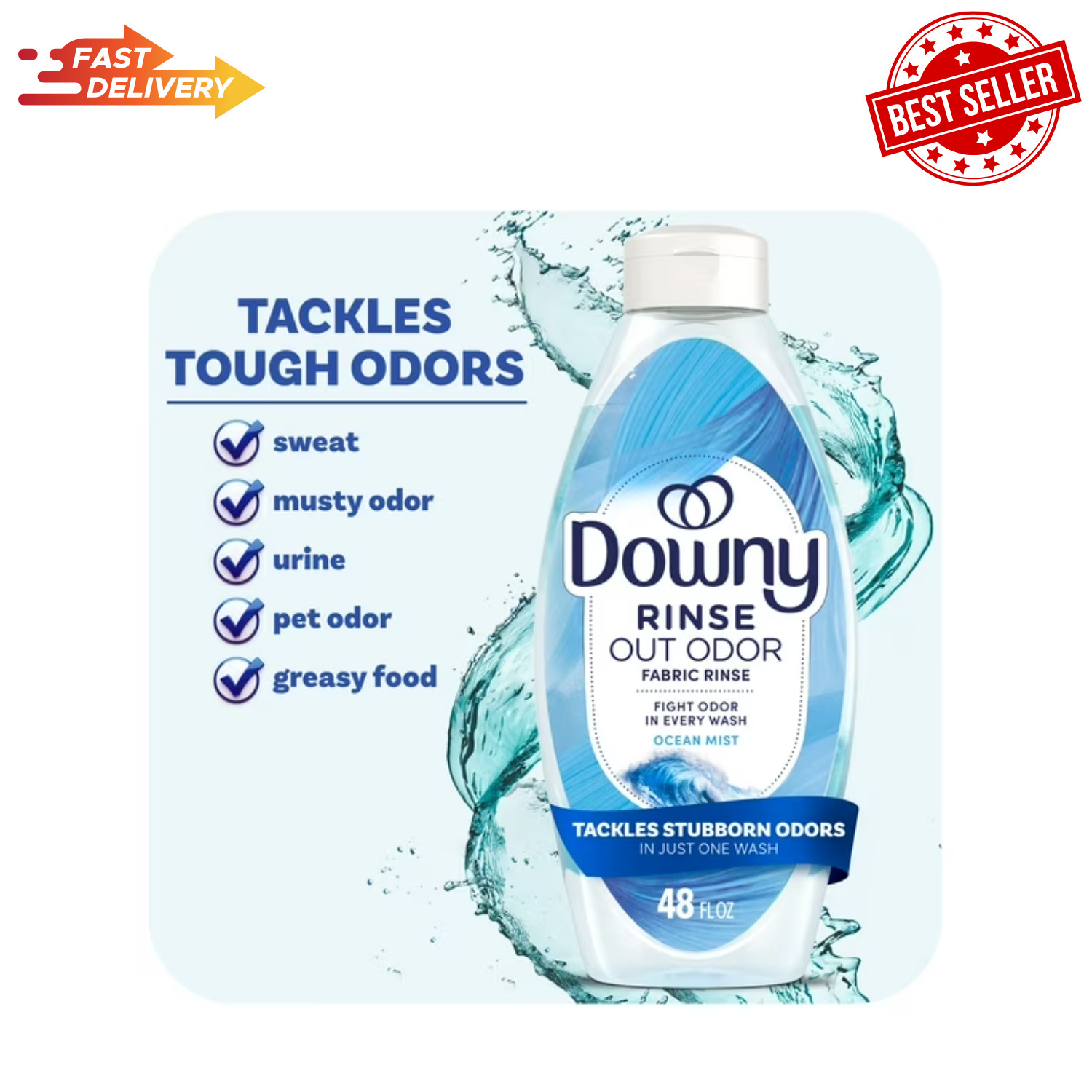 Downy Rinse Out Odor Laundry Rinse Ocean Mist Scent Refreshes 48 Fl Oz