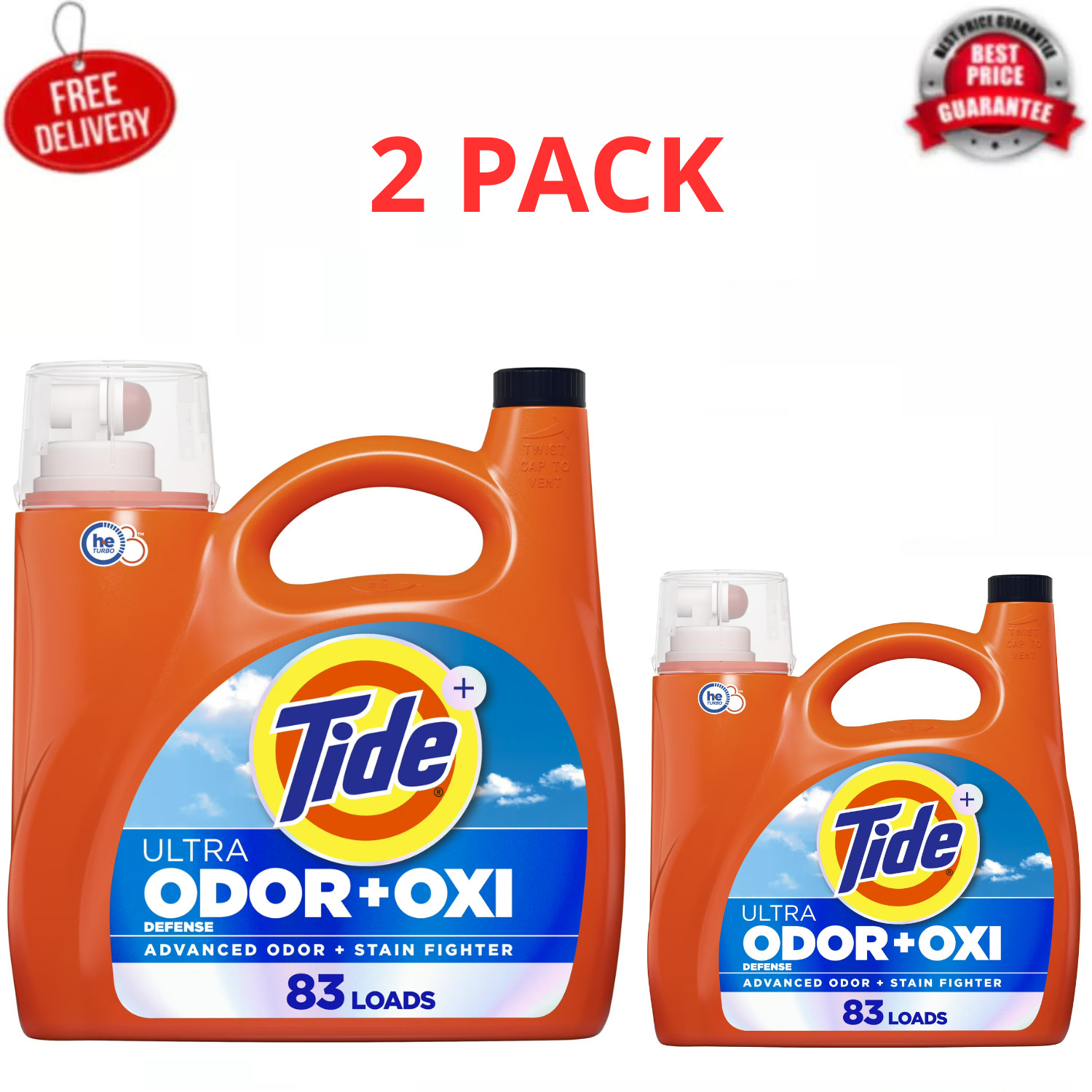 Tide Ultra Odor Defense Plus Oxi Liquid Laundry Detergent 117oz 83 Loads, 2 Pack