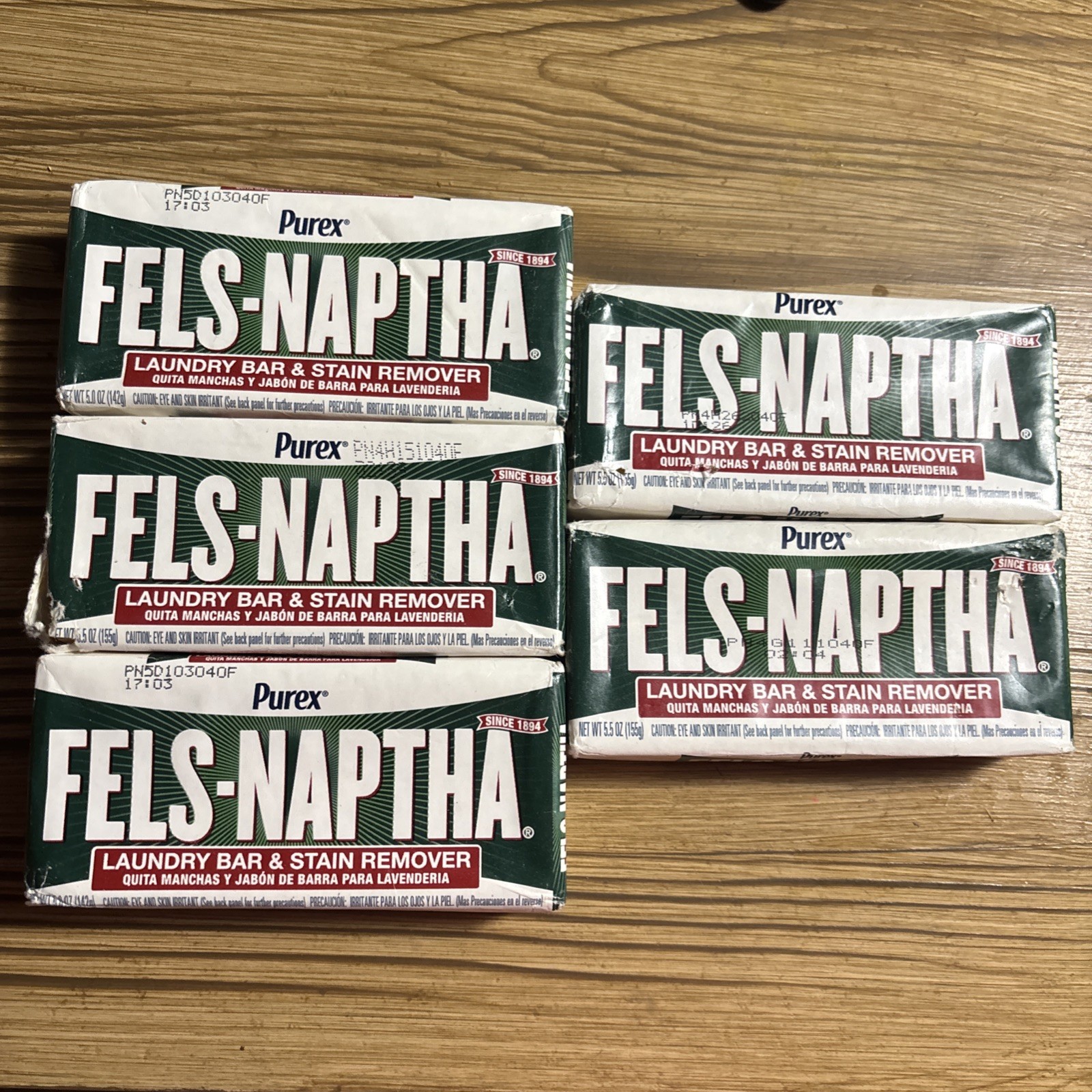 Lot Of 5 Purex Fels-Naptha Laundry Bar and Stain Remover – 5 oz Each