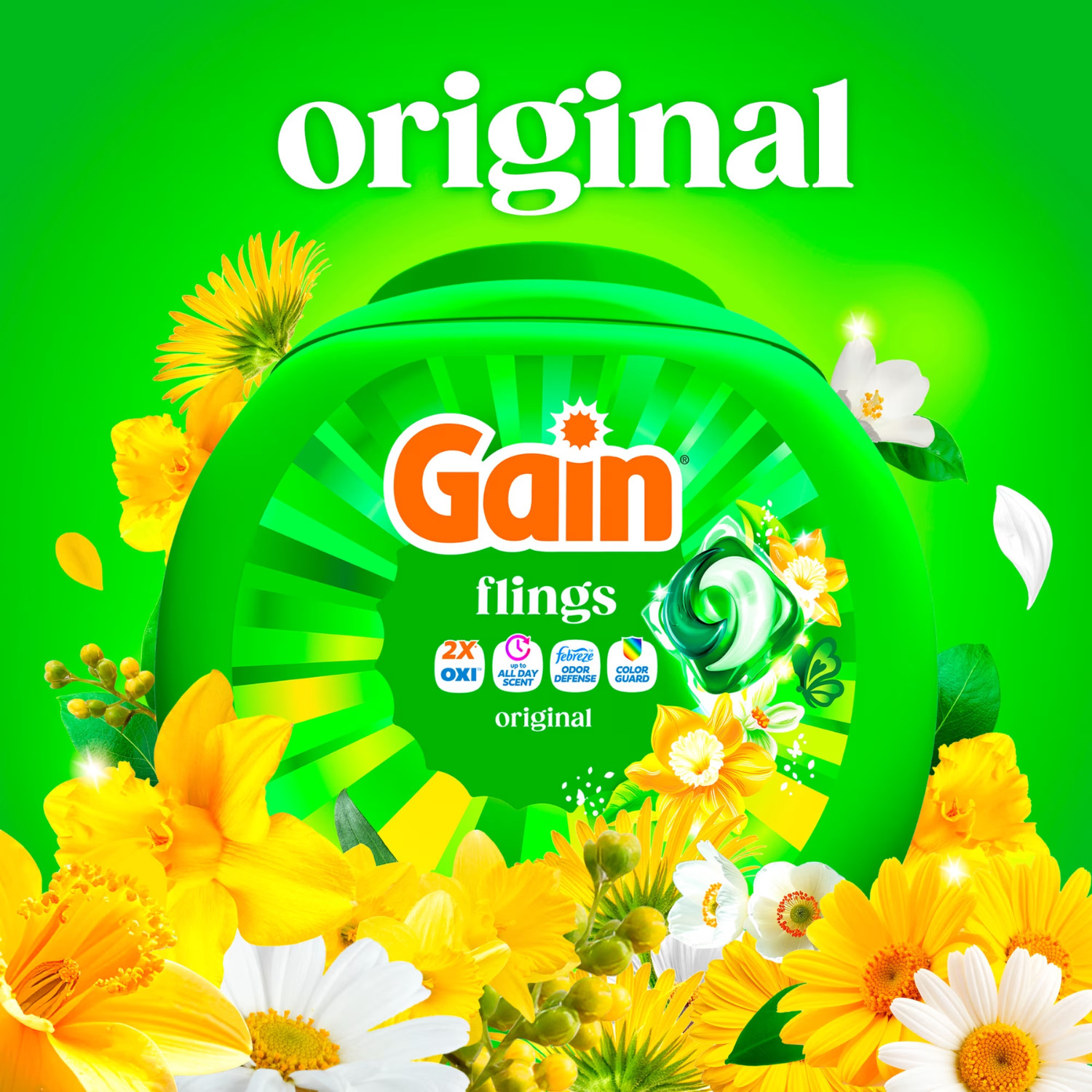 2 Pack Gain Flings 4-in-1 Oxi Boost Original 60 Count