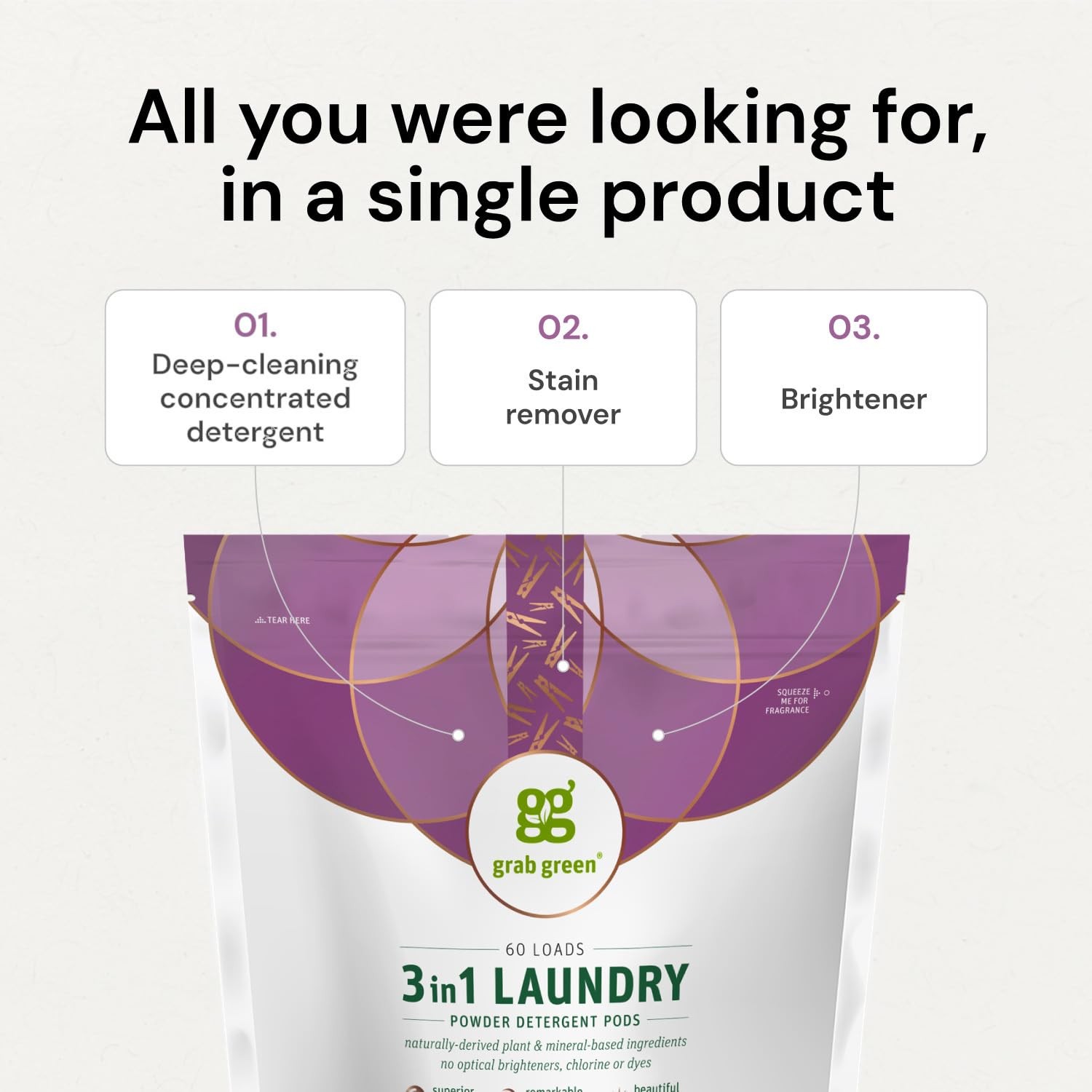 Grab Green 3-in-1 Laundry Detergent Pods, 60 60 Count (Pack of 1), White