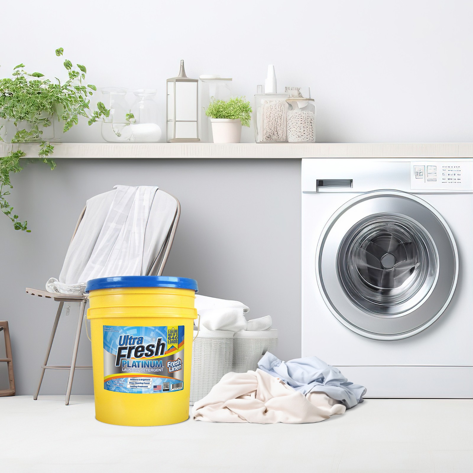 Ultra Fresh Platinum 5 Gal Laundry Detergent, Up to 640 Loads, Fresh Linen Scent