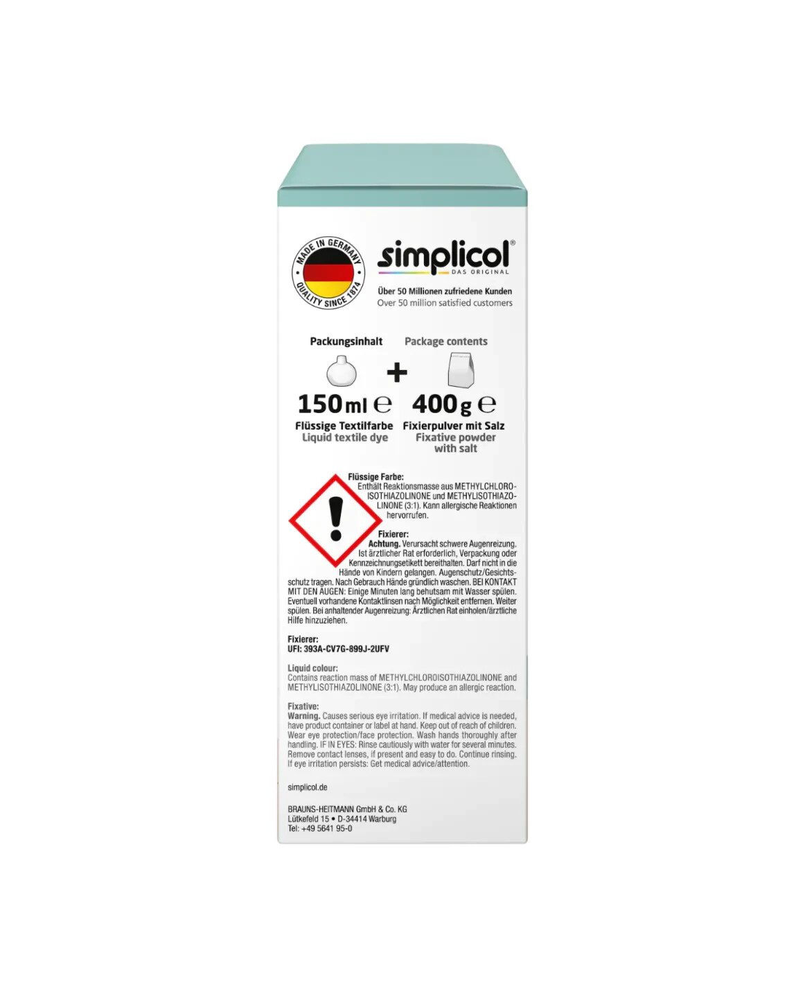 Simplicol Fabric Dye INTENSIVE Mint Petrol Allin1 Color Fixative 600g for Fabric