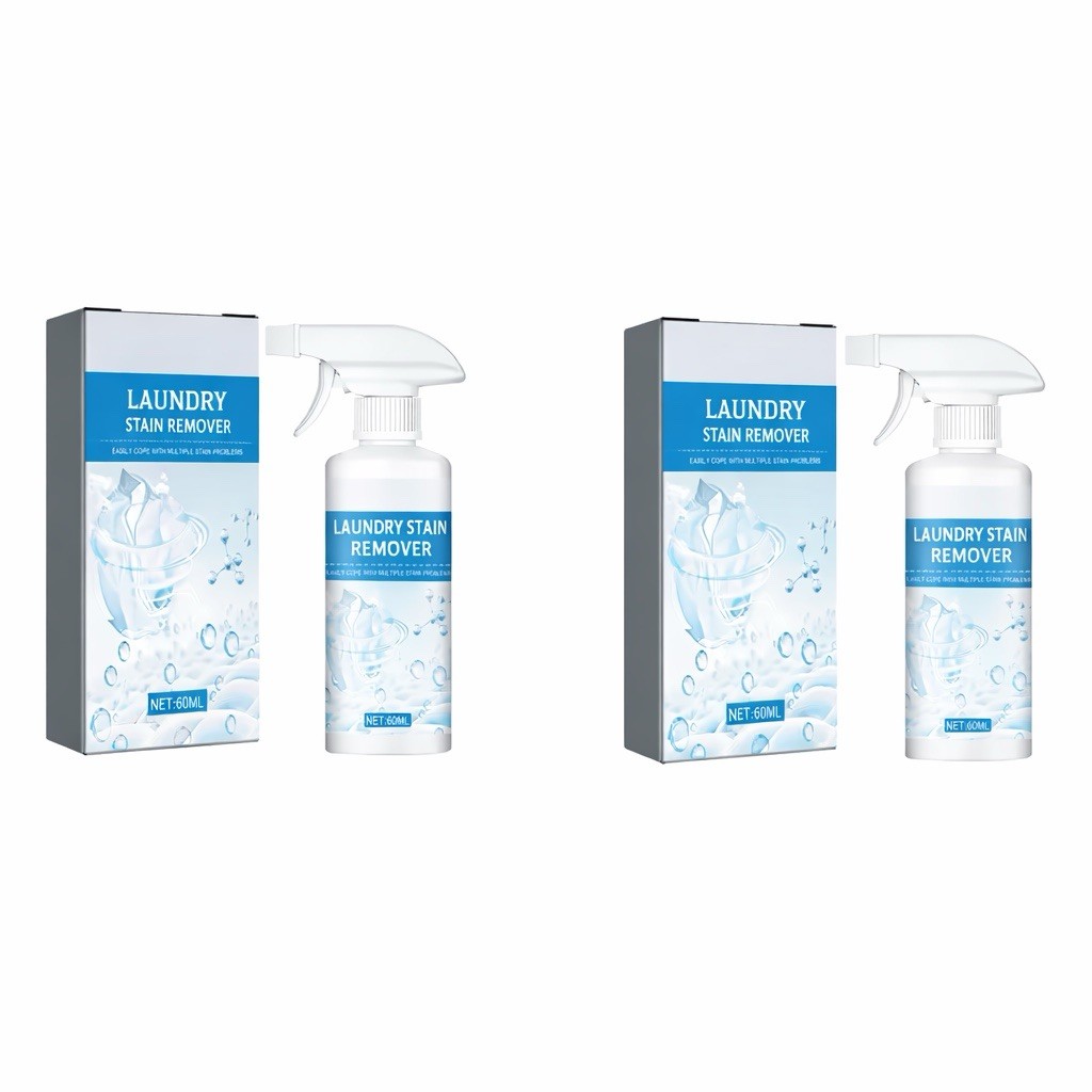 Laundry Stain Remover Spray 2x 60ml Bottles Strong Fabric Cleaner Oil Stains