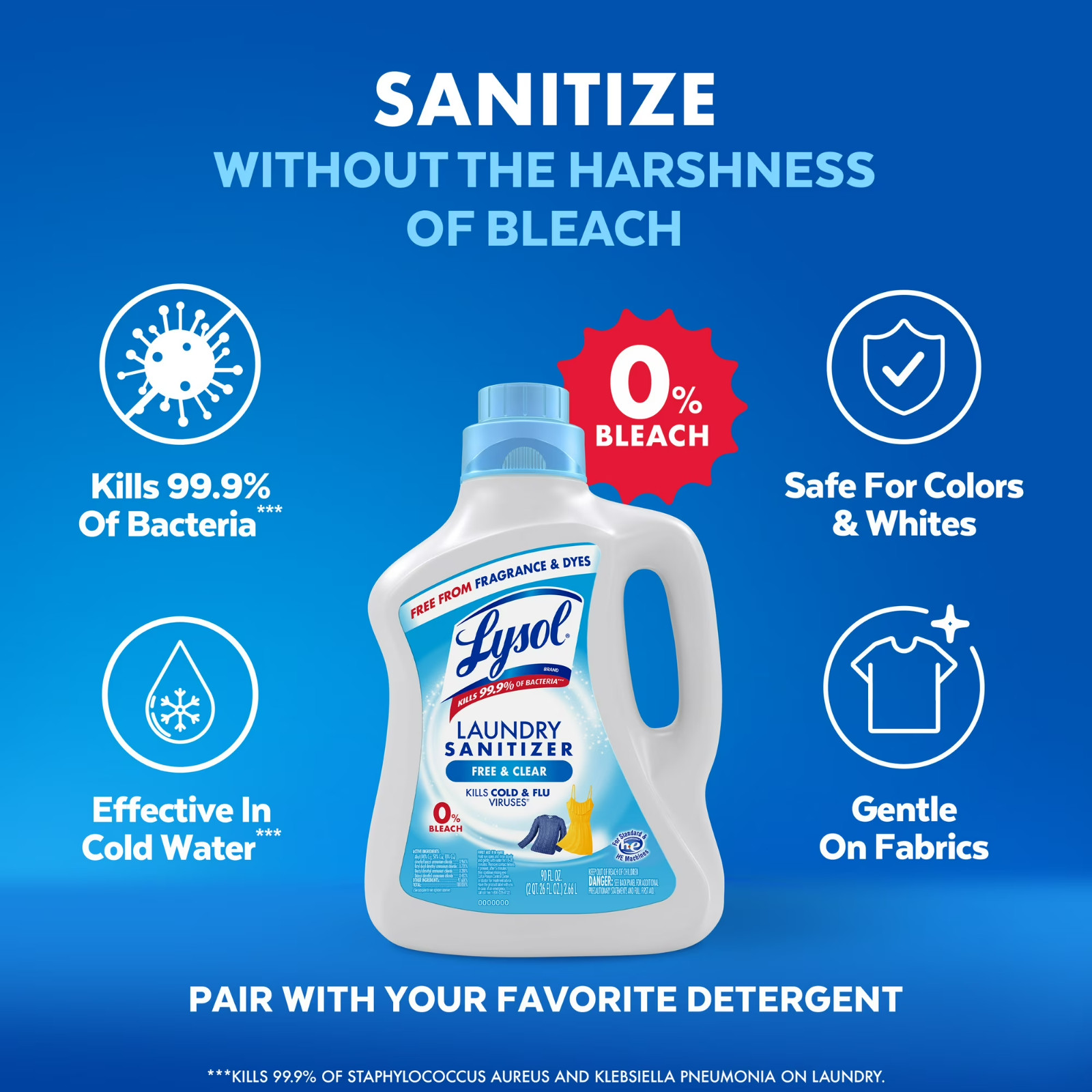 Lysol Laundry Sanitizer Additive Free & Clear 90 Oz Odor Eliminator HE