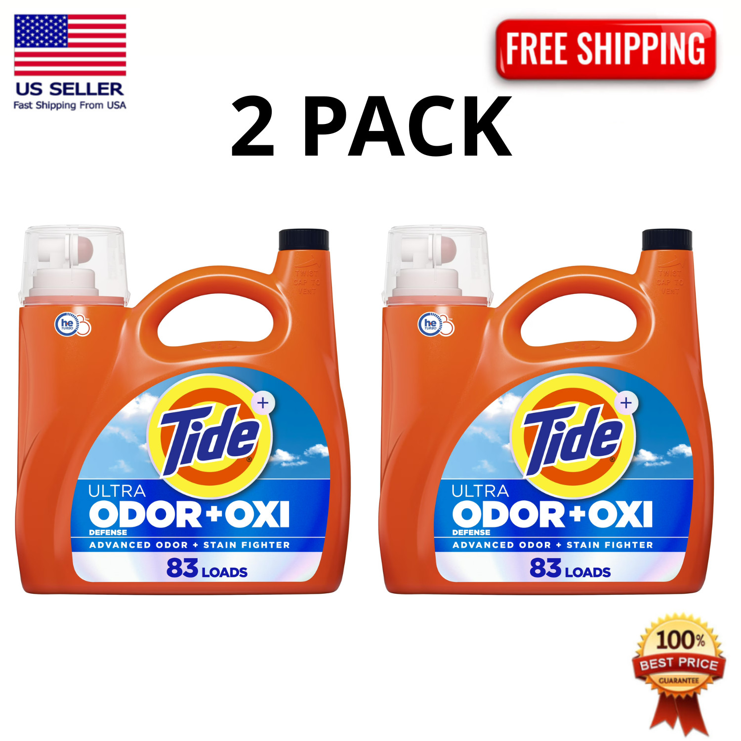 Tide Ultra Odor Defense Plus Oxi Liquid Laundry Detergent 117 oz 83 Load, 2 Pack