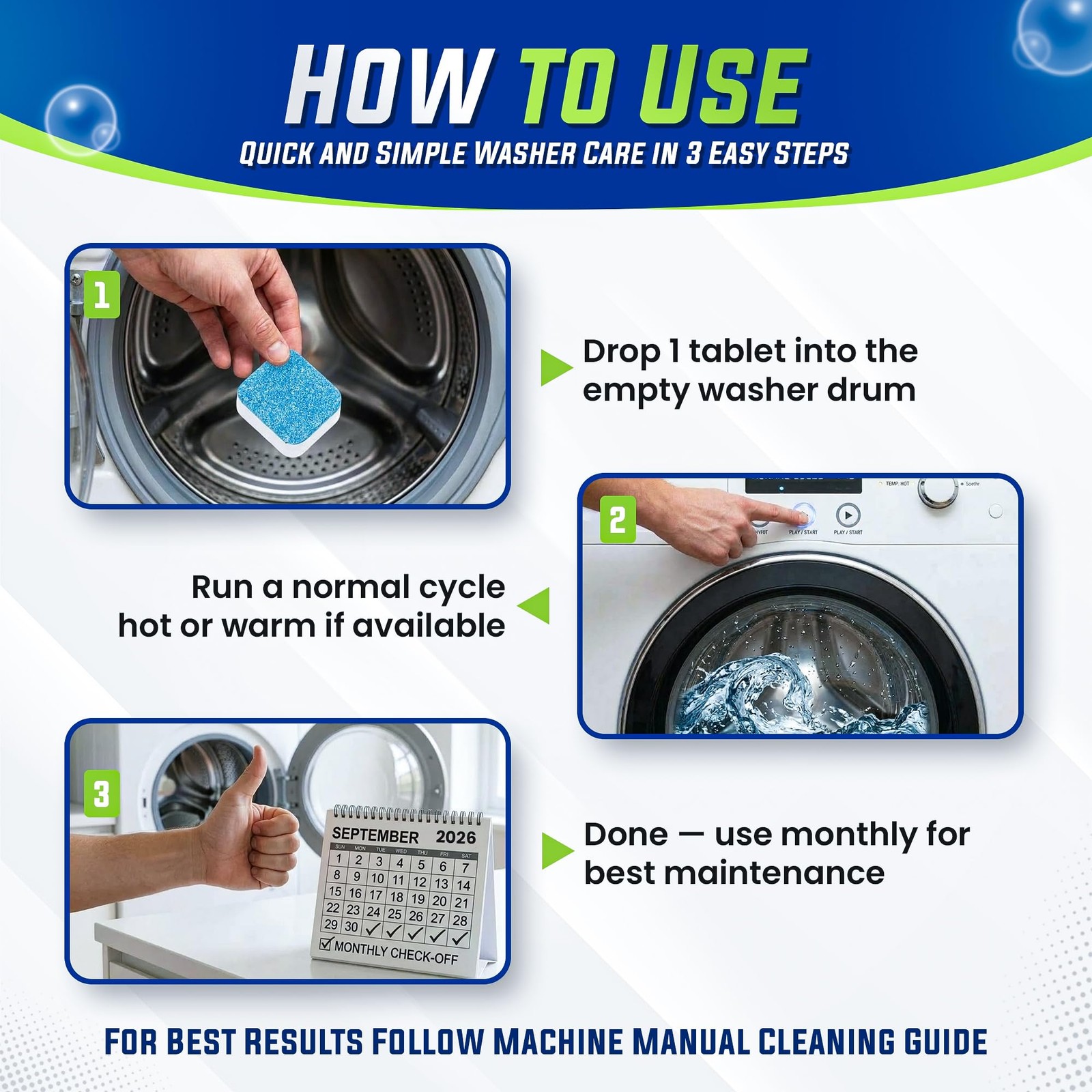True Fresh Washing Machine Cleaner Tablets 25 Count (Pack of 1), White & Blue
