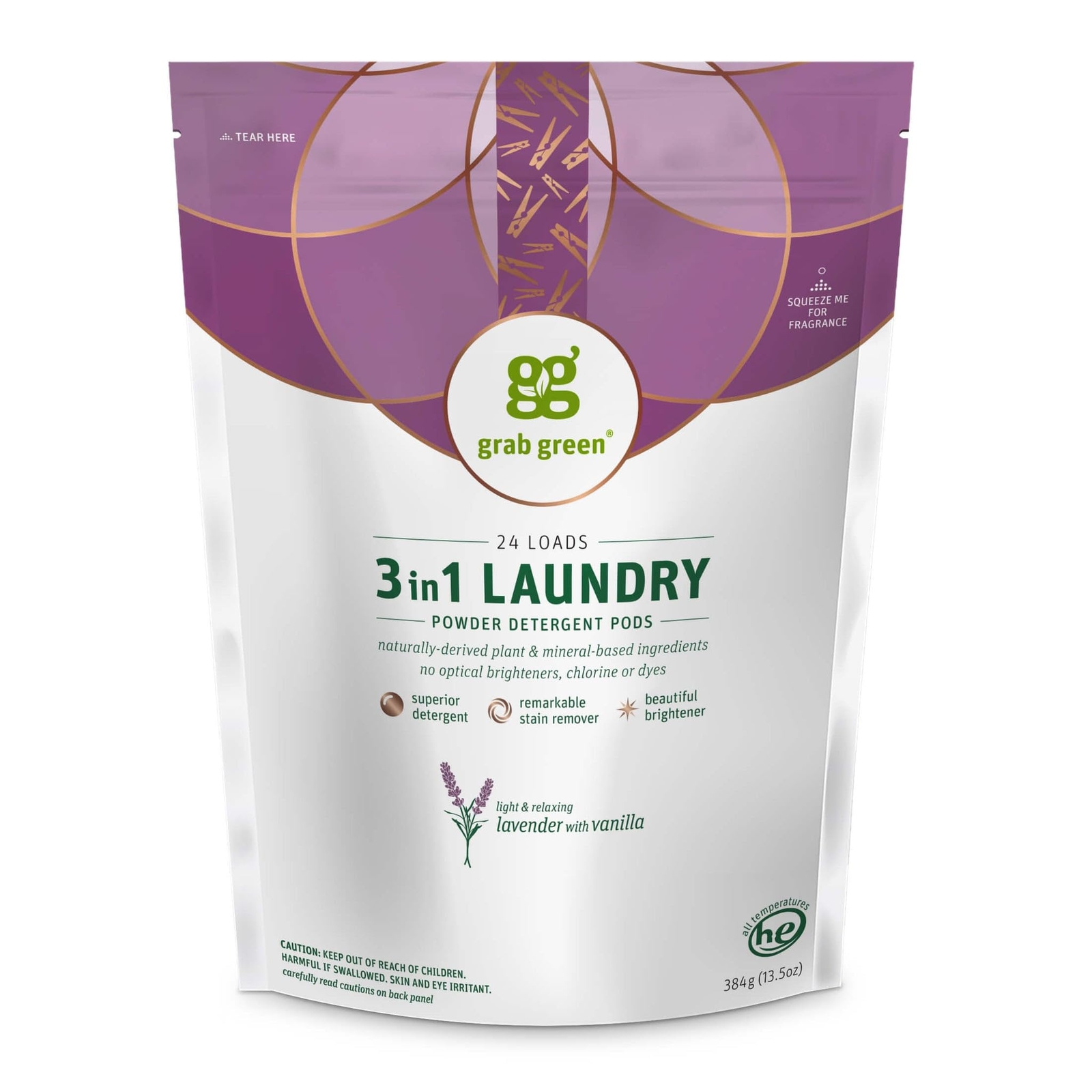 Grab Green 24 Count Lavender Vanilla Laundry Detergent Pods 3in1 Eco Friendly