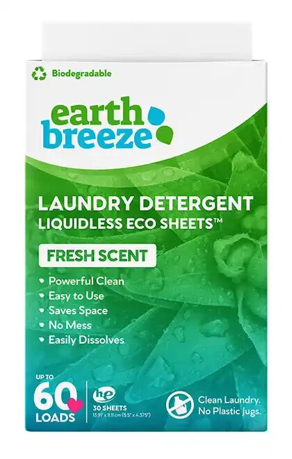 Earth Breeze Laundry Detergent Liquidless 30 Sheets 60 Loads Choose Scent or Not