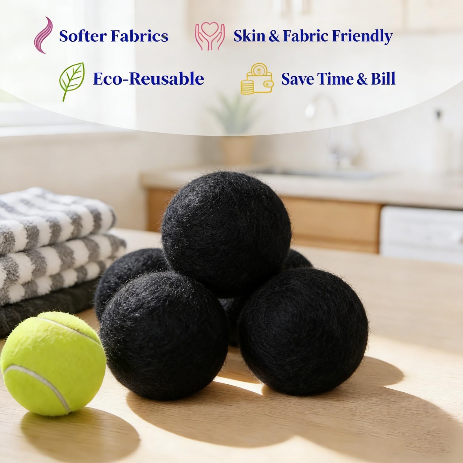 Wool Dryer Balls 6-Pack XL – Natural Reusable Laundry Fabric Softener, Reduce…