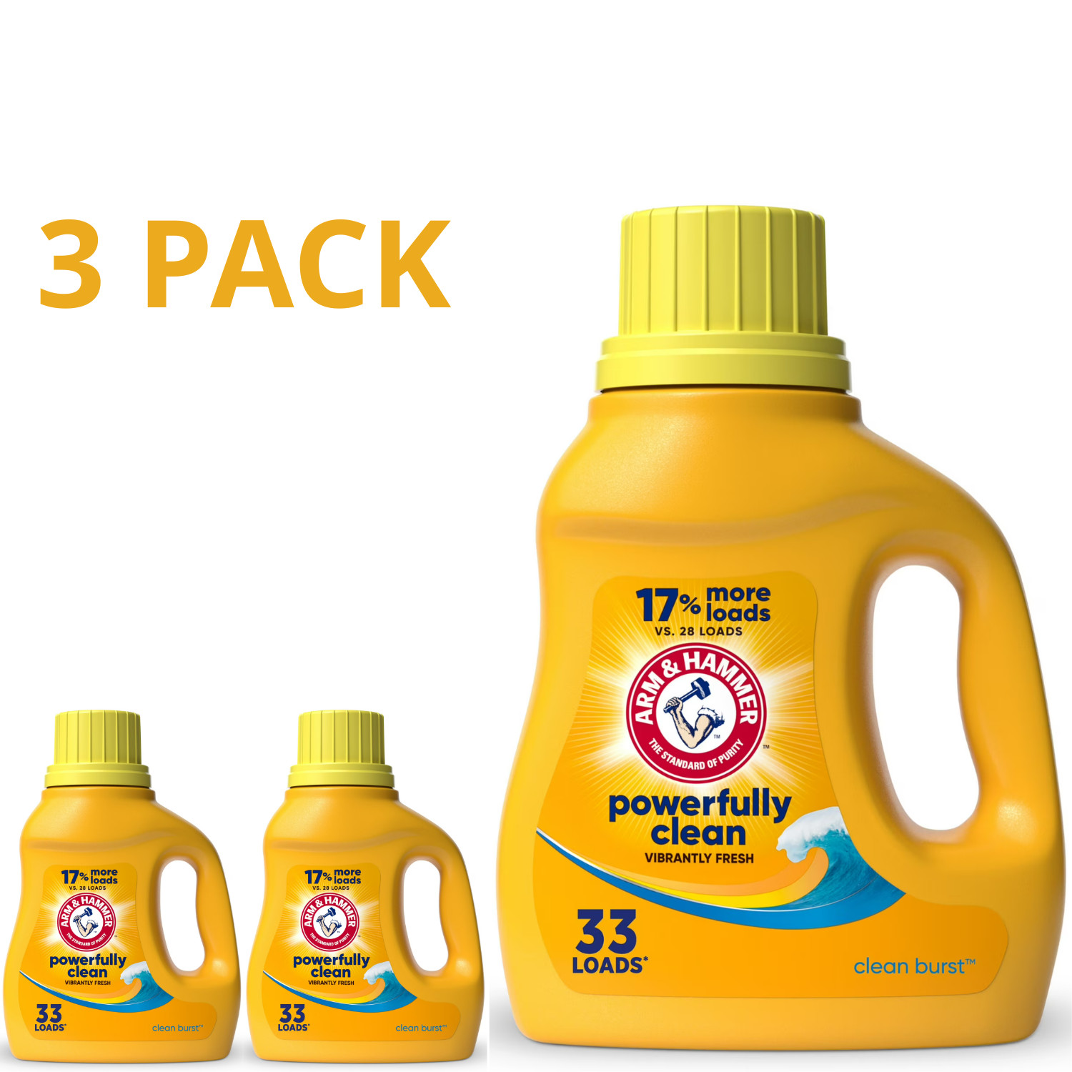 ARM & HAMMER Liquid Laundry Detergent Clean Burst 33oz 33 Loads, 3 Pack