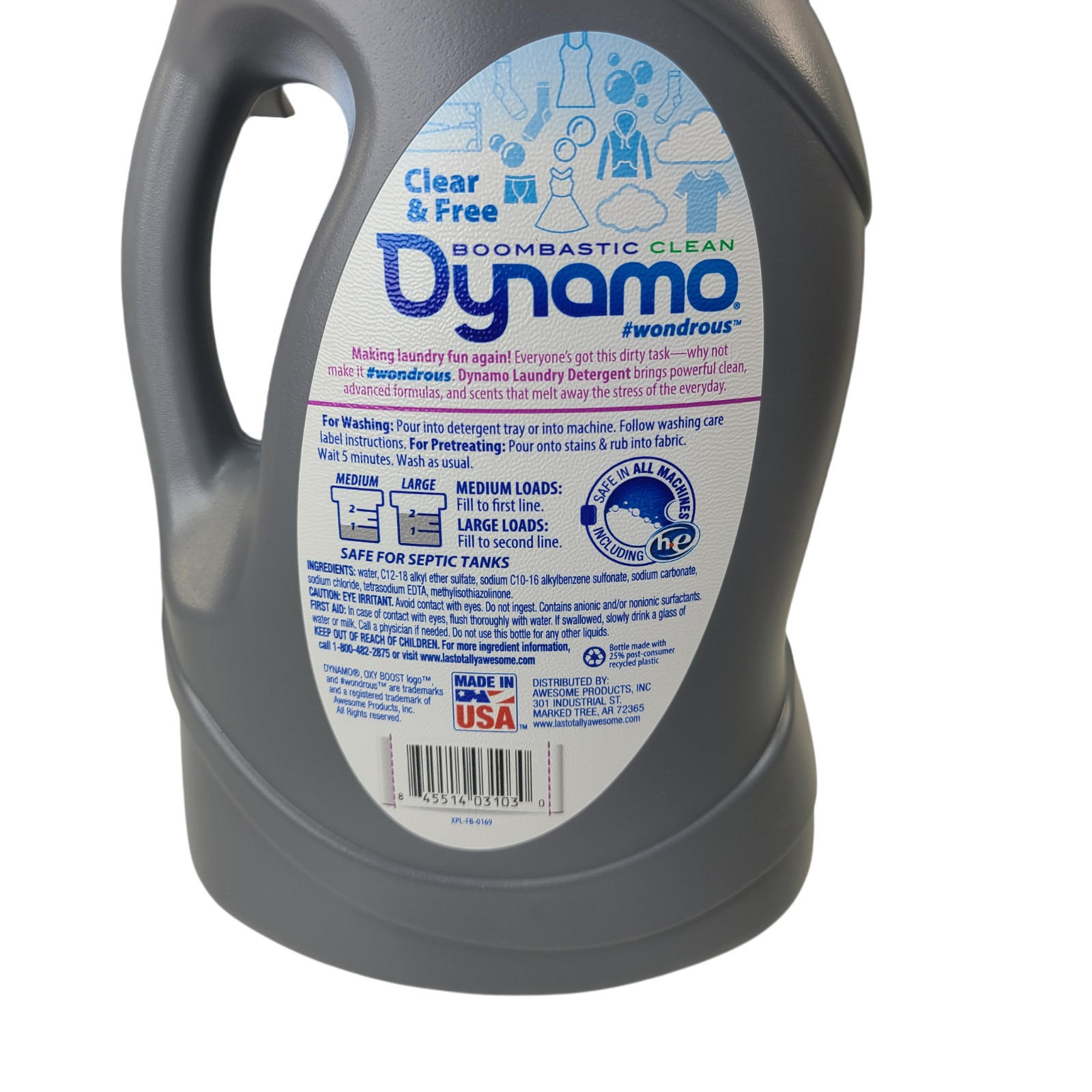 Dynamo Laundry Detergent Scent Free Clear 180 loads Concentrated HE Oxy Bundle