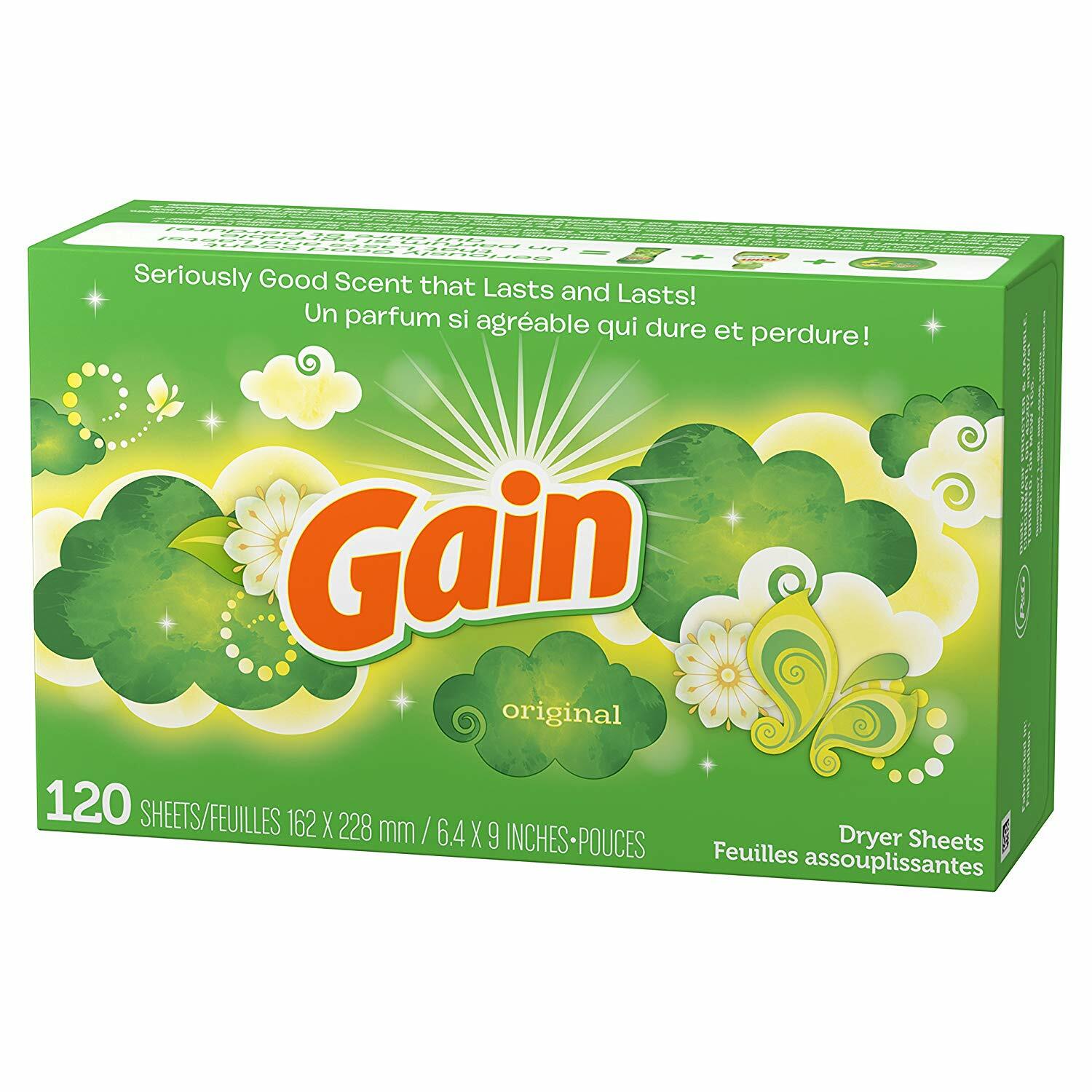 Gain Original Dryer Sheets Fewer Wrinkles Softness Less Static Cling, 120 count