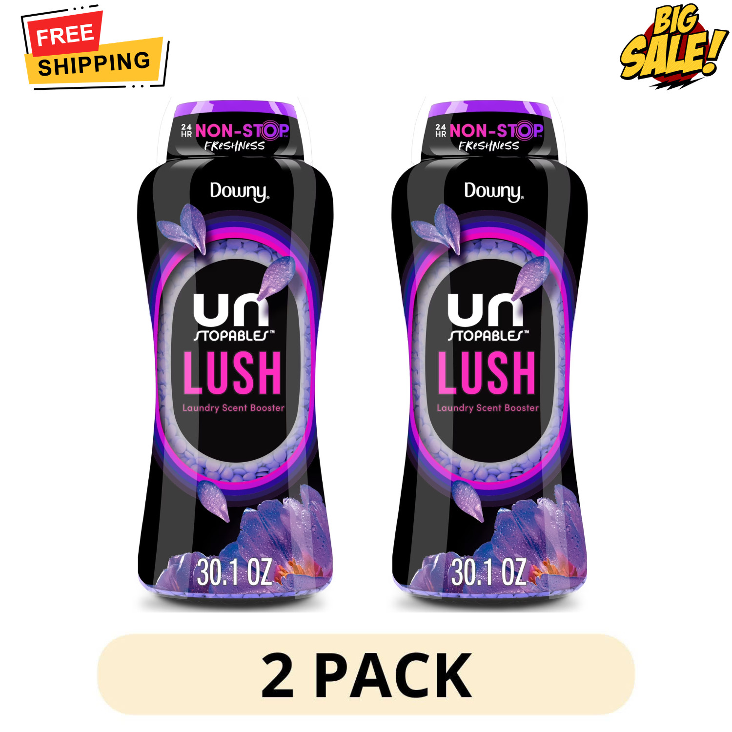 2 Pack Downy Unstopables Lush In-Wash Laundry Scent Booster Beads 30.1 oz