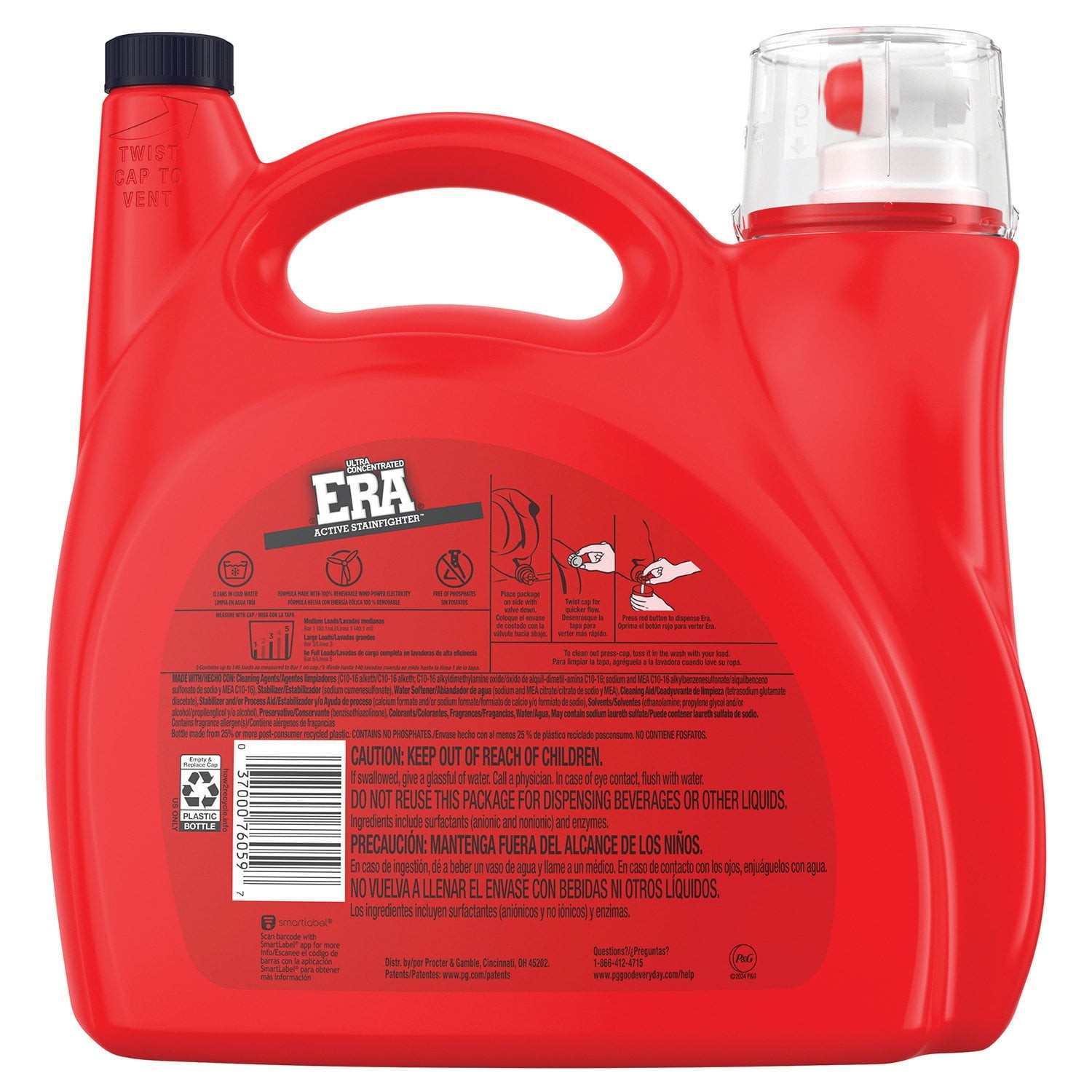 4 Pack -Era Active Stainfighter Liquid Laundry Detergent, 146 loads, 200 fl. oz.