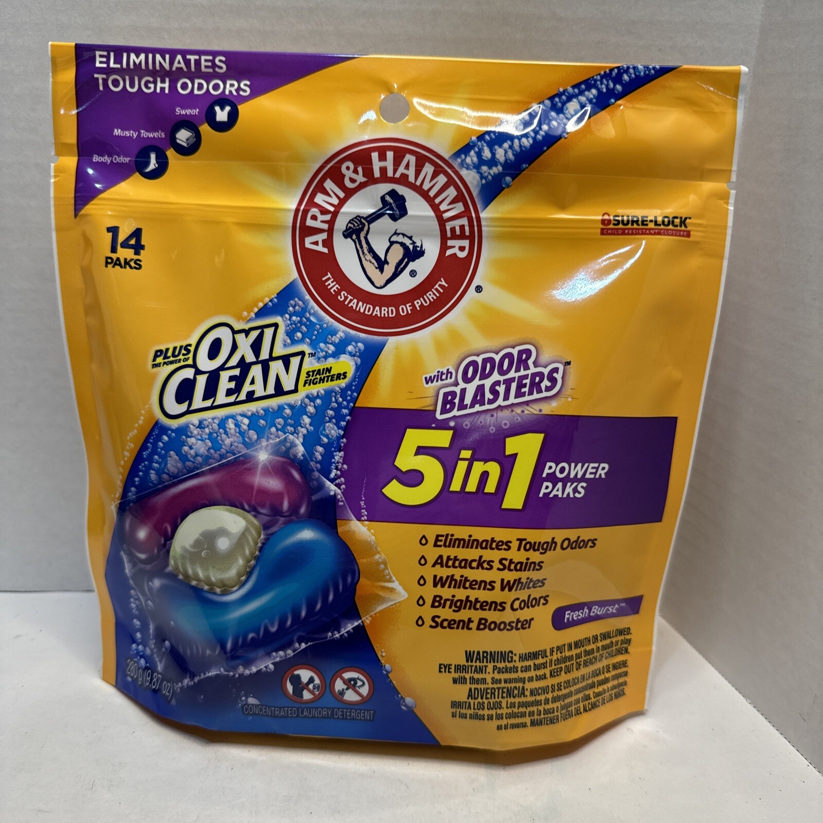 ARM & HAMMER Plus Oxi Clean 5-in-1 Power Paks Odor Blasters FRESH BURST SCENT 14