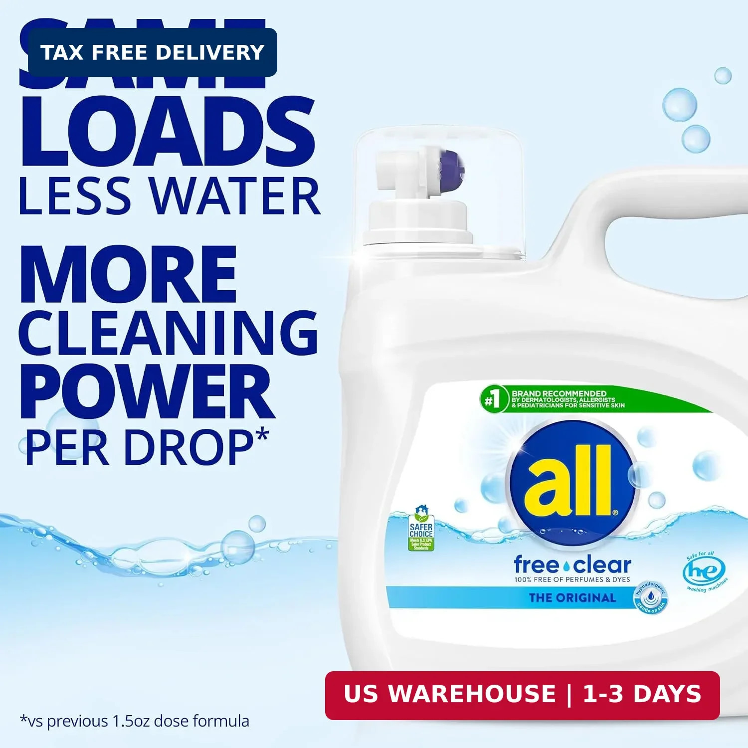 all Liquid Laundry Detergent Free Clear, 118 Ounce, 94 Loads | Controls static c