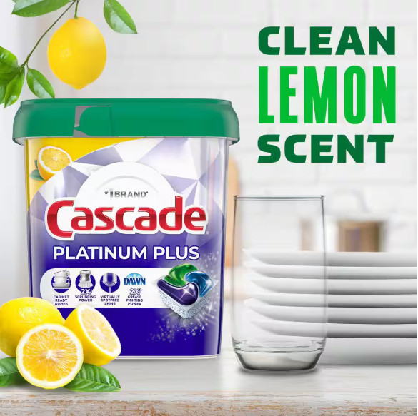 Cascade Platinum Plus Dishwasher Pods, 28-Count, Clean Lemon Scent Detergent