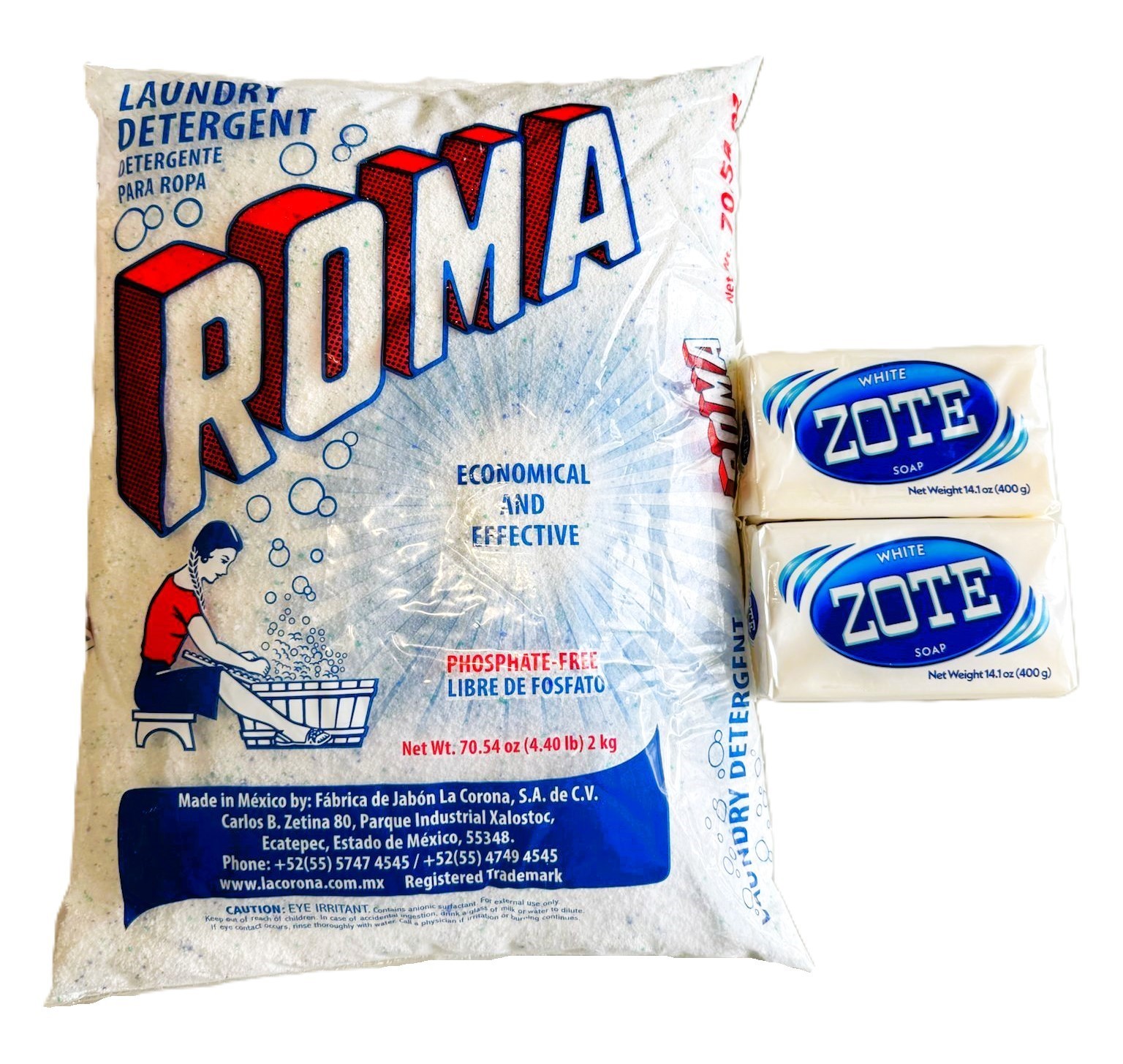 Bundle Roma Polvo 2 Kg/ Powder laundry detergent Zote Laundry Soap 200-400g Pink