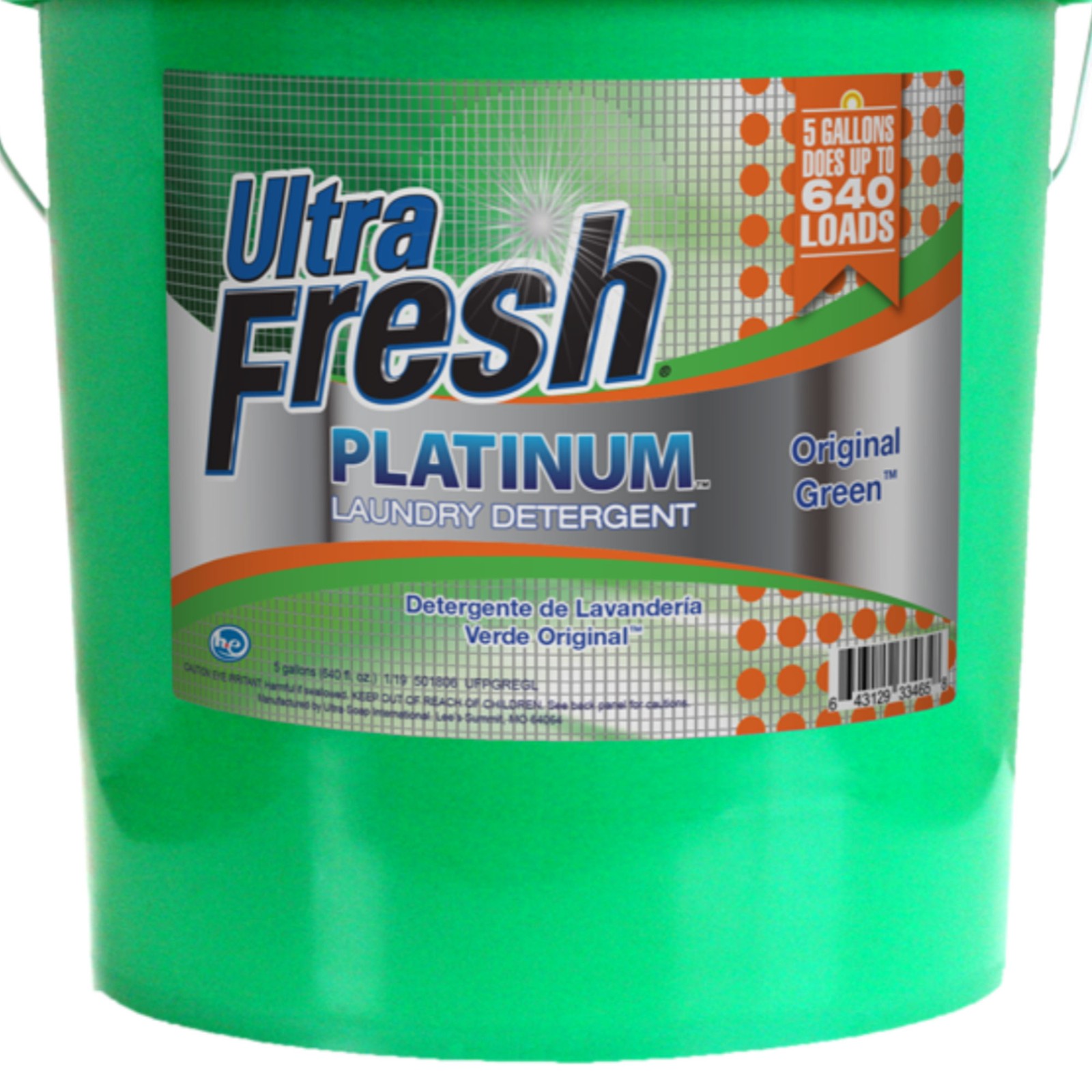 Ultra Fresh 6X Platinum 5 Gal Laundry Detergent, Up to 640 Loads, Original Green