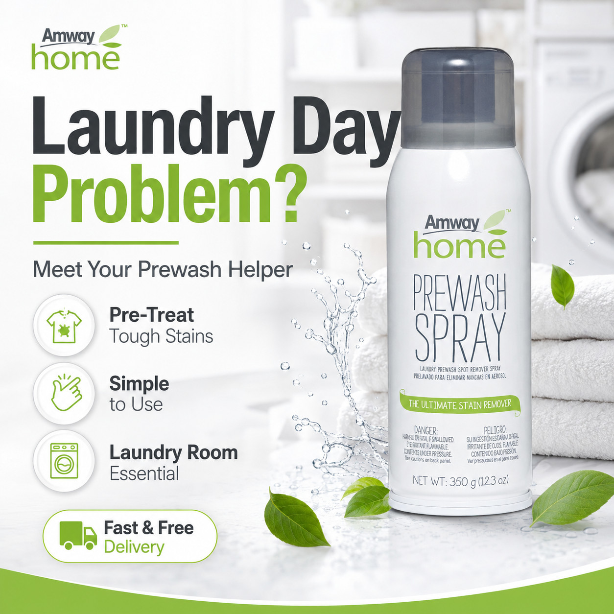 Amway Home Prewash Spray Tough Stain Remover 16 oz Laundry Cleaner Pack of 3