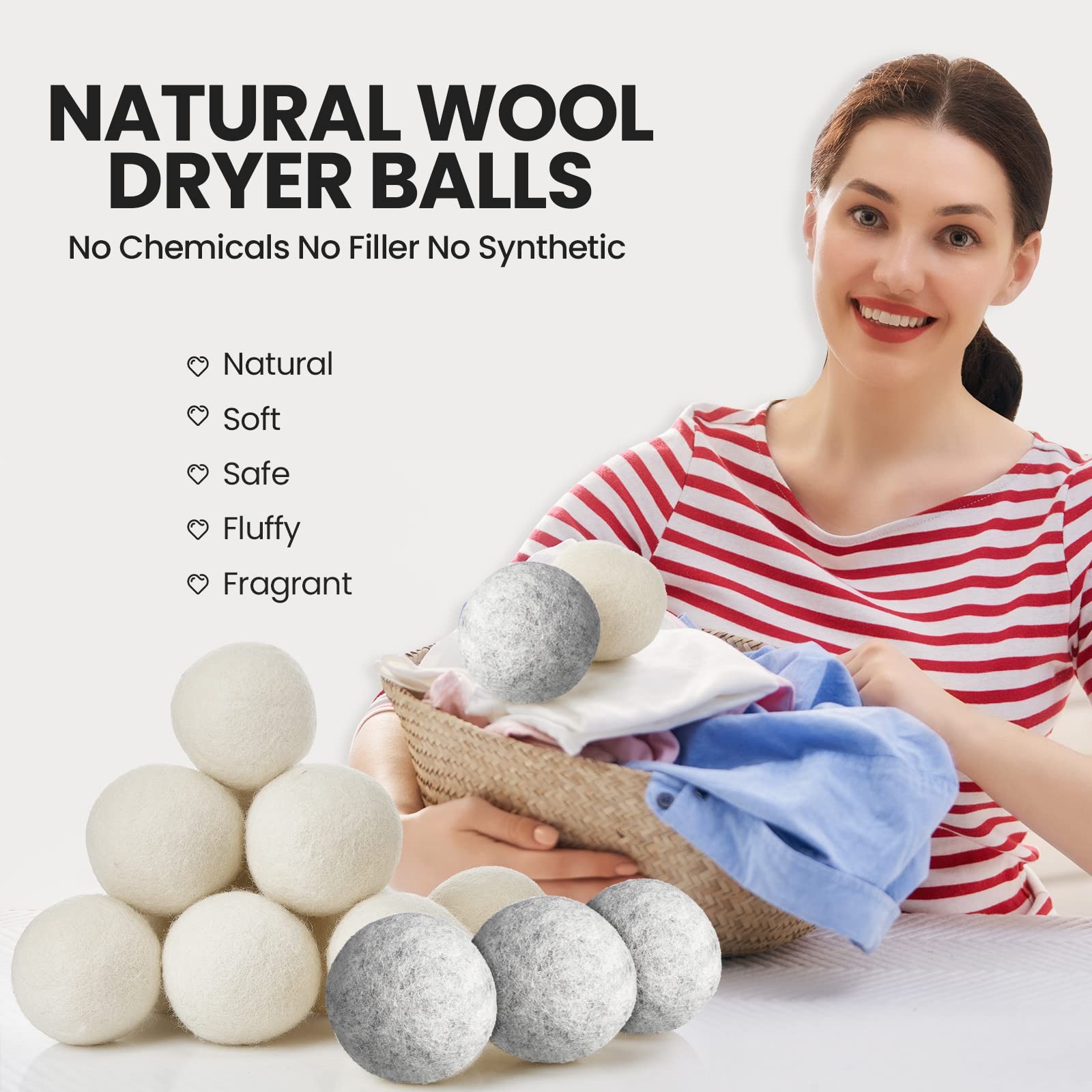 42 Pieces Wool Dryer Balls Set 40 Reusable Wool Balls with 2 Muslin Bags Laun…