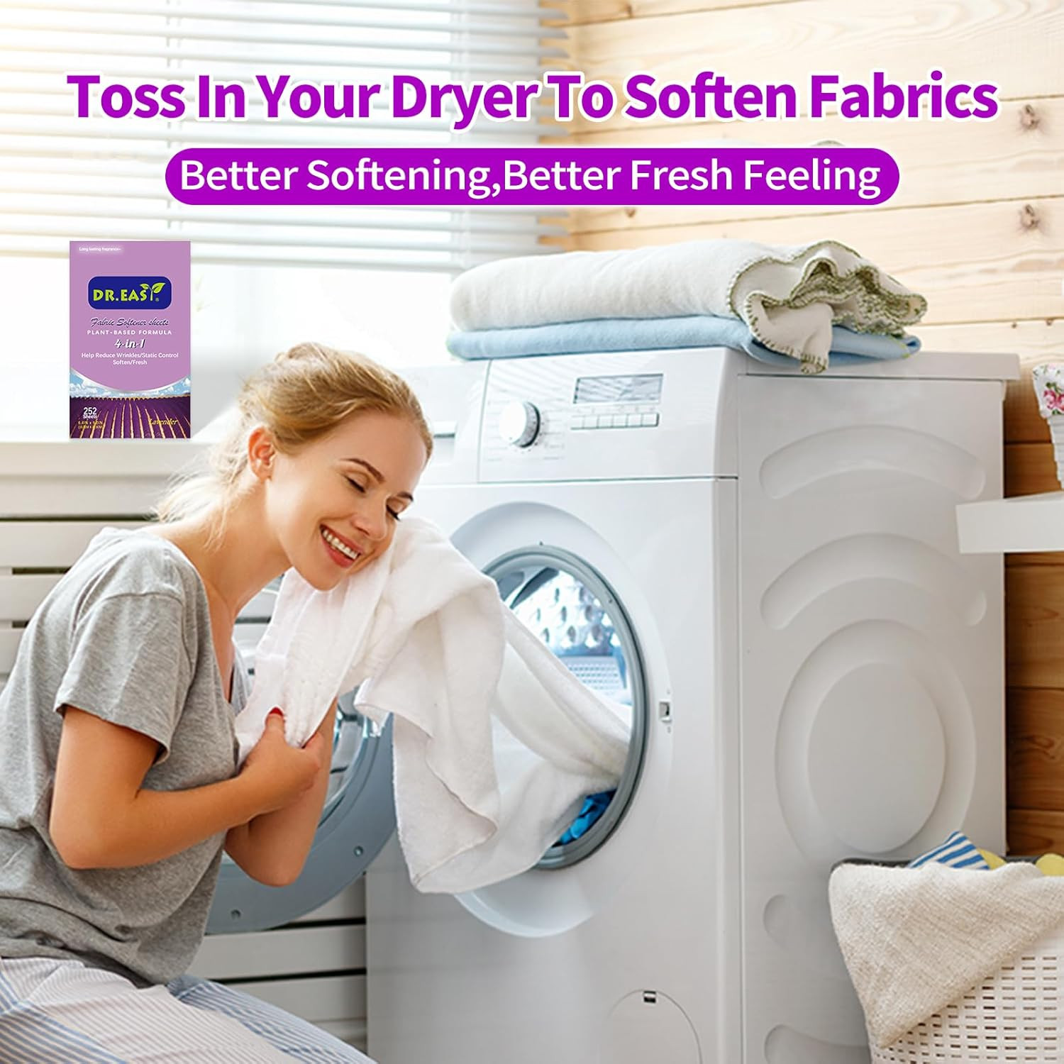 DR.EASY Dryer Sheets Plant Based Formula 252 Ct Fabric Softener Sheets for Laund