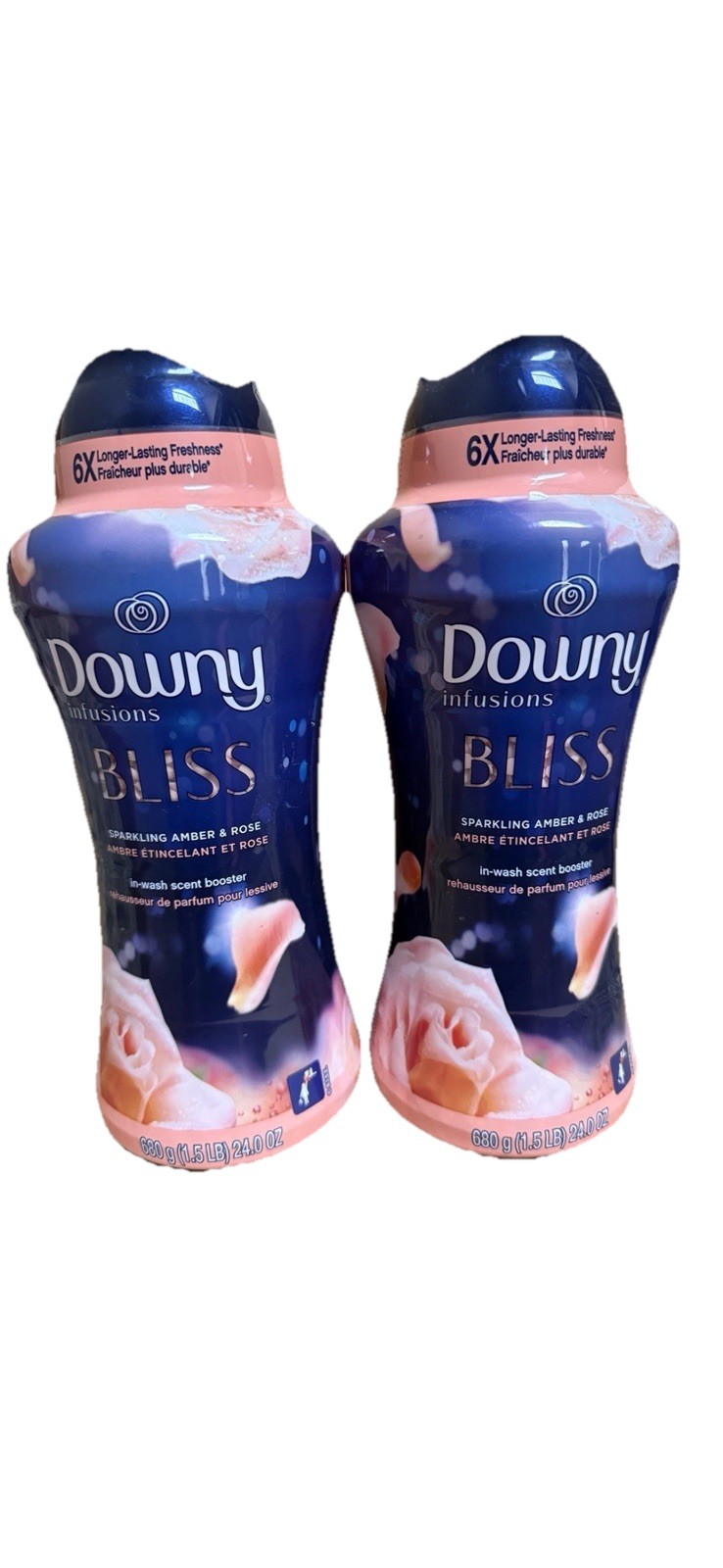 (2) 24 Oz 1.5 Lb Down Infusions Bliss Sparkling Amber & Rose Scent Booster Beads