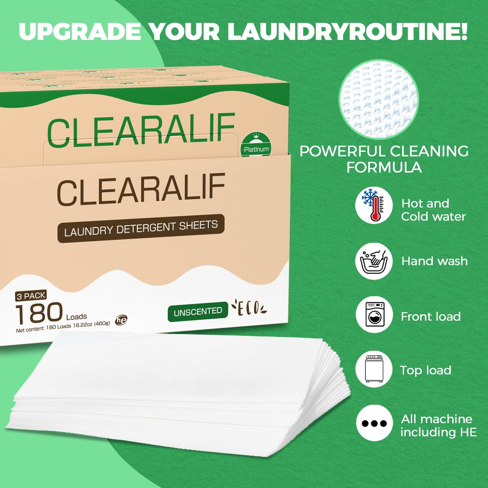 Laundry Detergent Sheets Up to 180 Loads, Fresh Unscented – Great For Travel,…