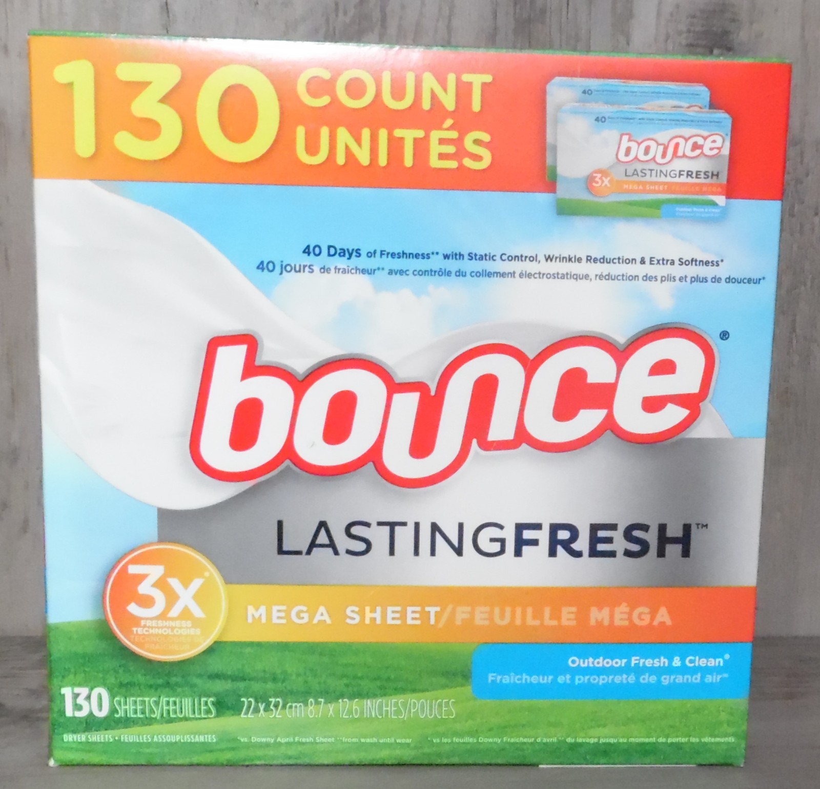 Bounce Mega Dryer Sheet Lasting Fresh Outdoor Fresh & Clean 130 Sheets Laundry