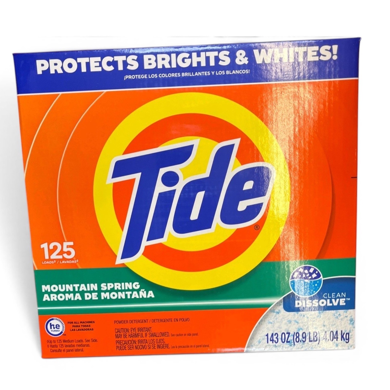 Tide Mountain Spring Powder Laundry Detergent HE Turbo 125 Loads 143oz 8.9lb Box