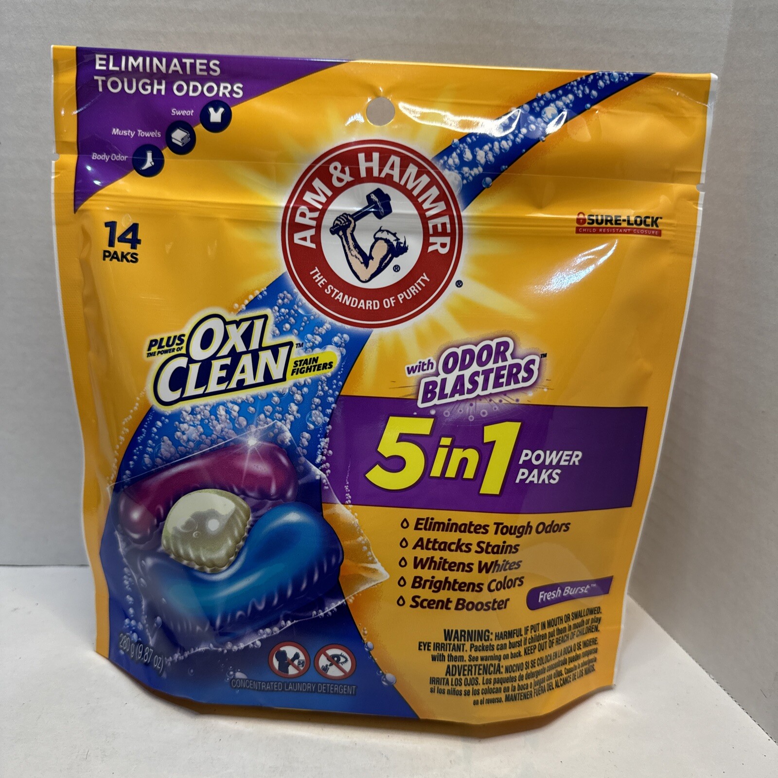 ARM & HAMMER Plus Oxi Clean 5-in-1 Power Paks Odor Blasters FRESH BURST SCENT 14