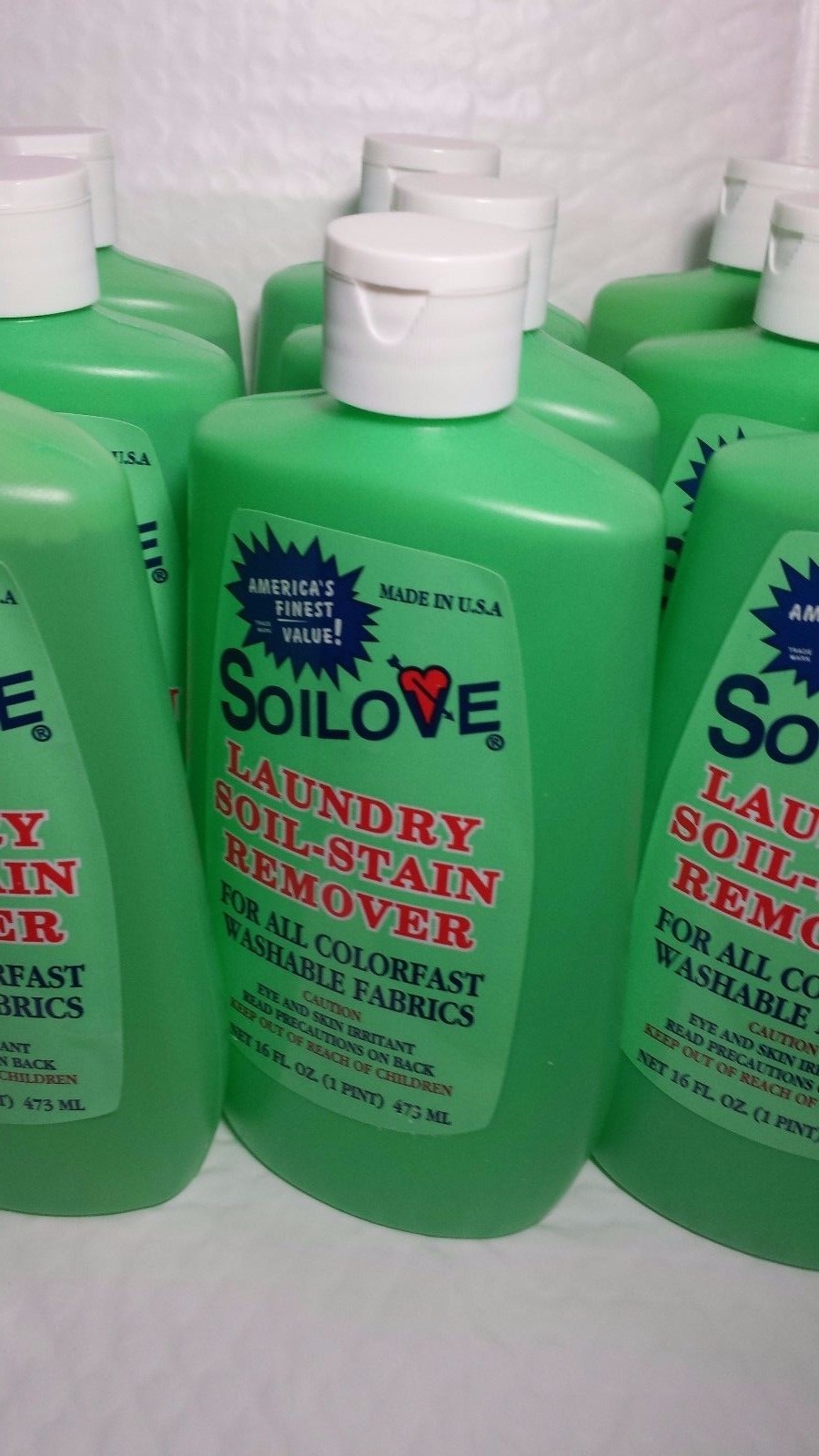 9 BOTTLES OF SOILOVE LAUNDRY SOIL-STAIN REMOVER NET 16 FL OZ EACH (1 PINT) 473 M