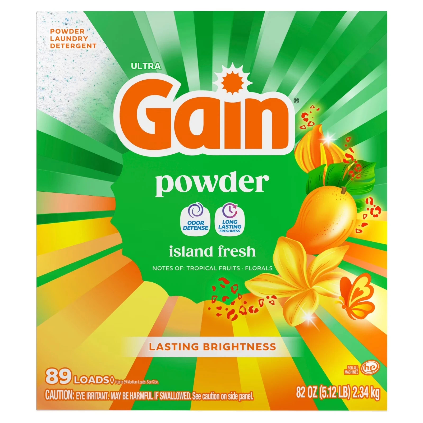 Gain Powder Laundry Detergent, Island Fresh Scent, 82 oz, 89 Loads-Free Shipping