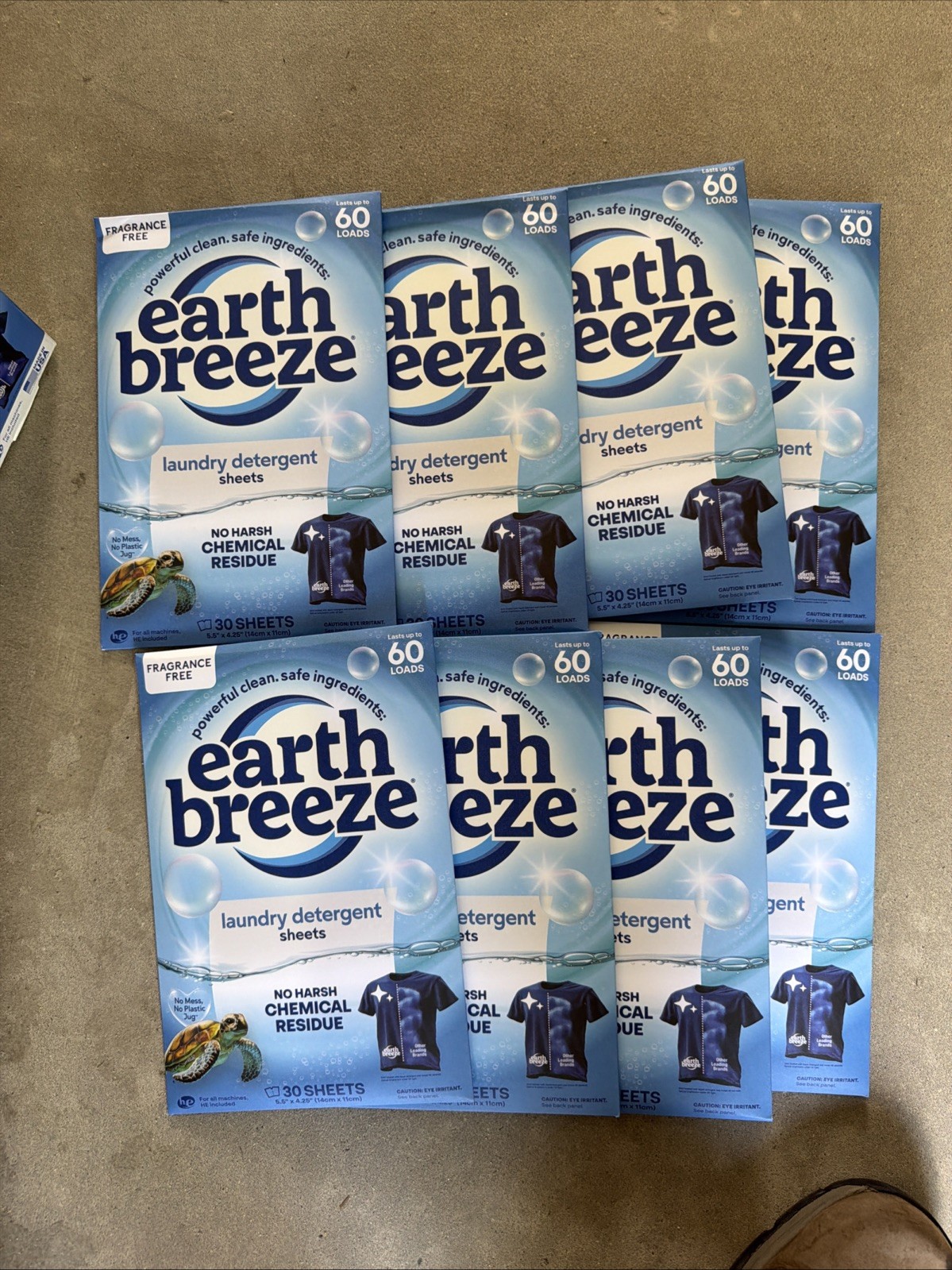 Full Case Earth Breeze Laundry Detergent Sheets-Fragrance Free (480 Loads) 8 Pks